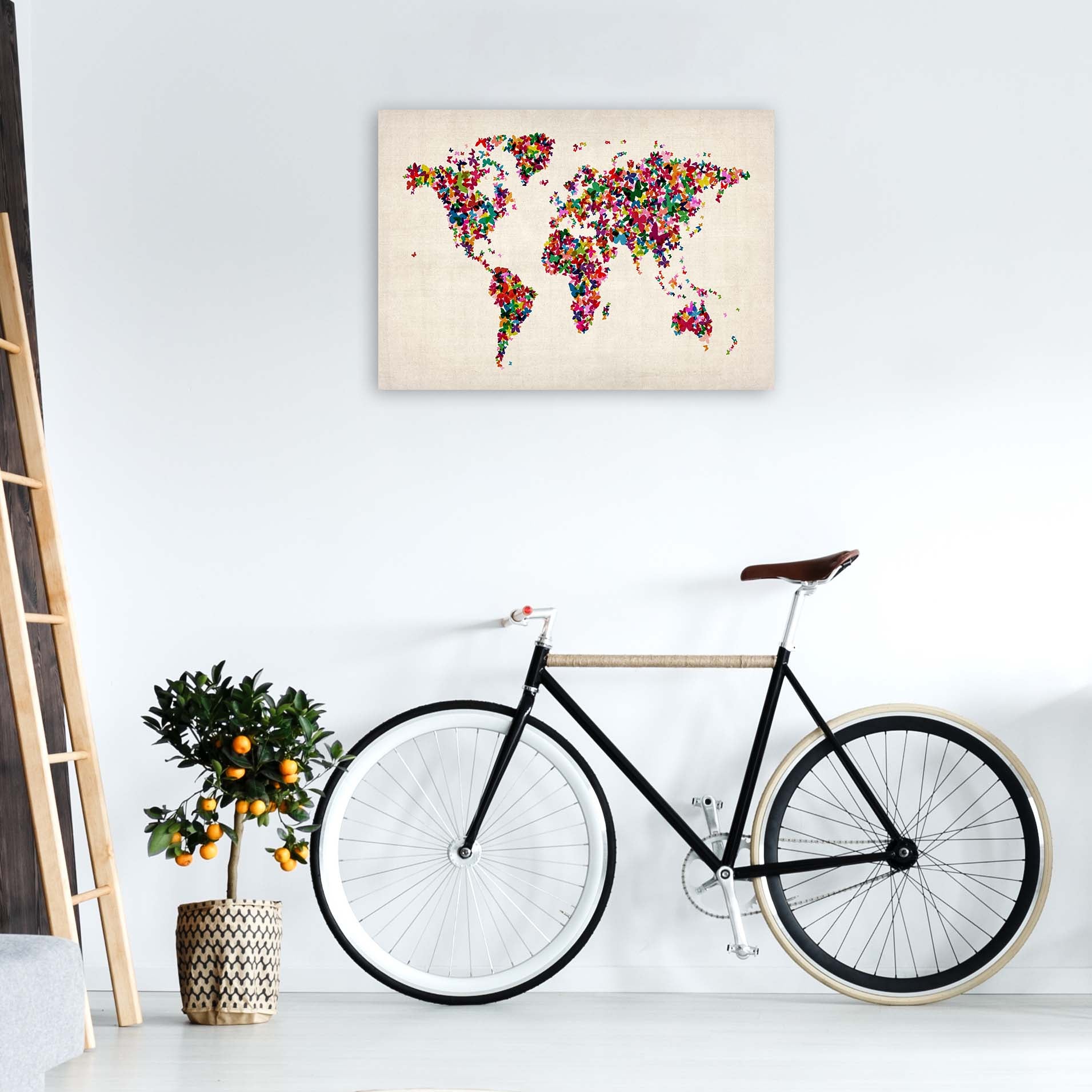 Butterfly Map of the World Art Print by Michael Tompsett A1 Black Frame
