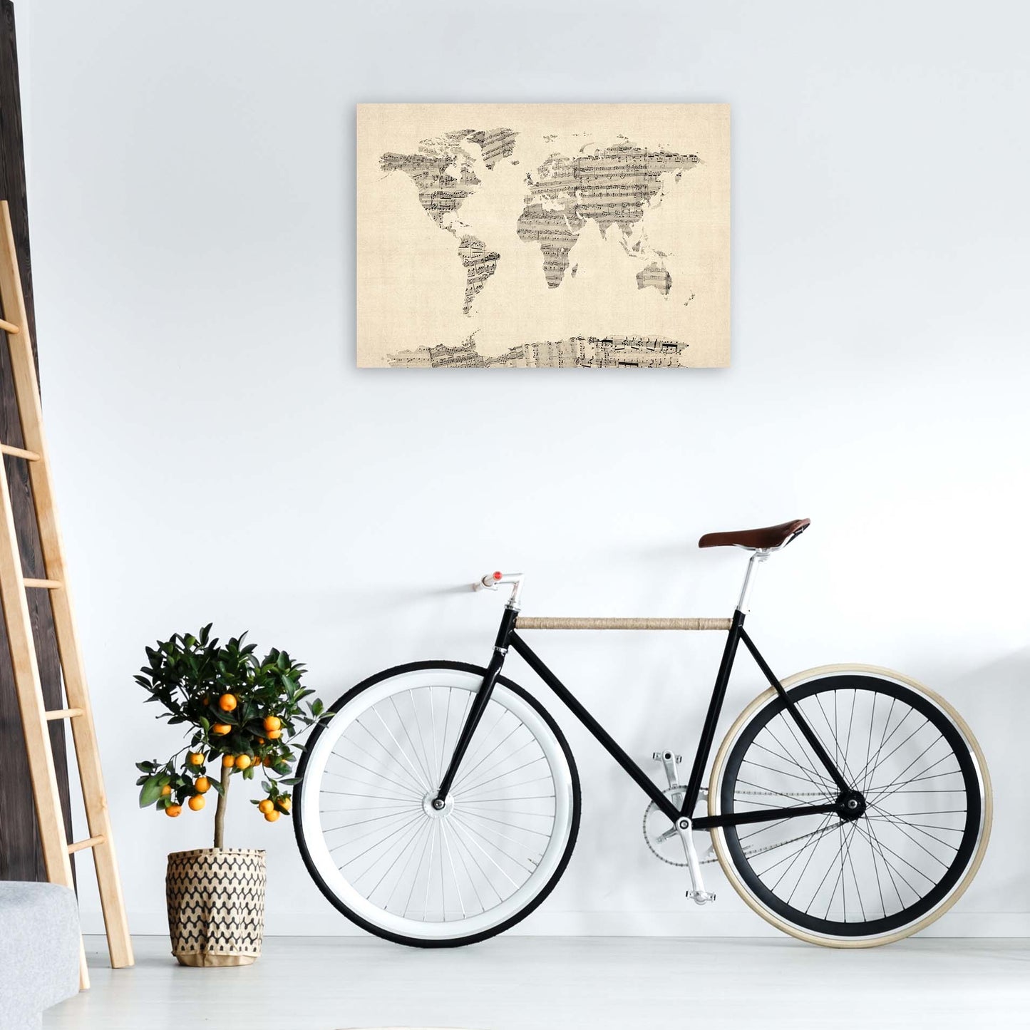 Sheet Music Map of the World Art Print by Michael Tompsett A1 Black Frame