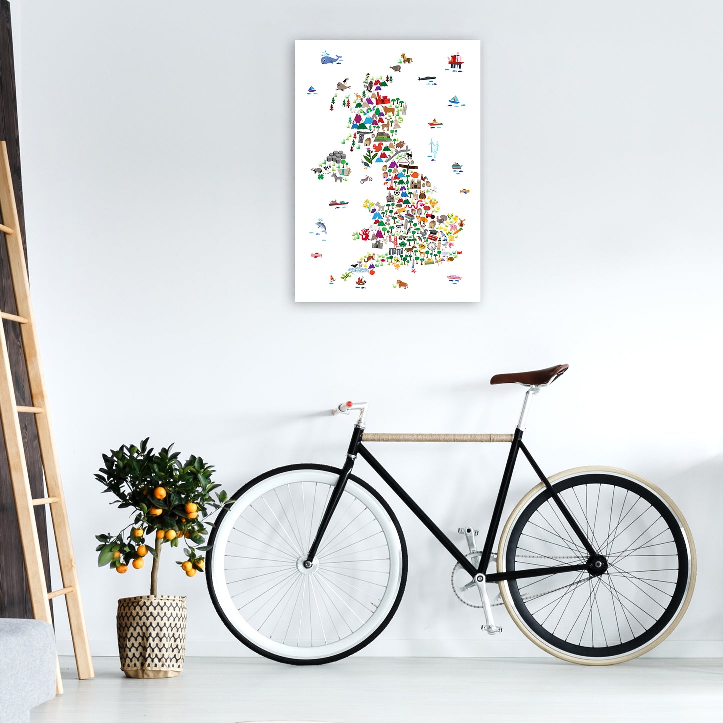 Animal Map of Great Britain Art Print by Michael Tompsett A1 Black Frame