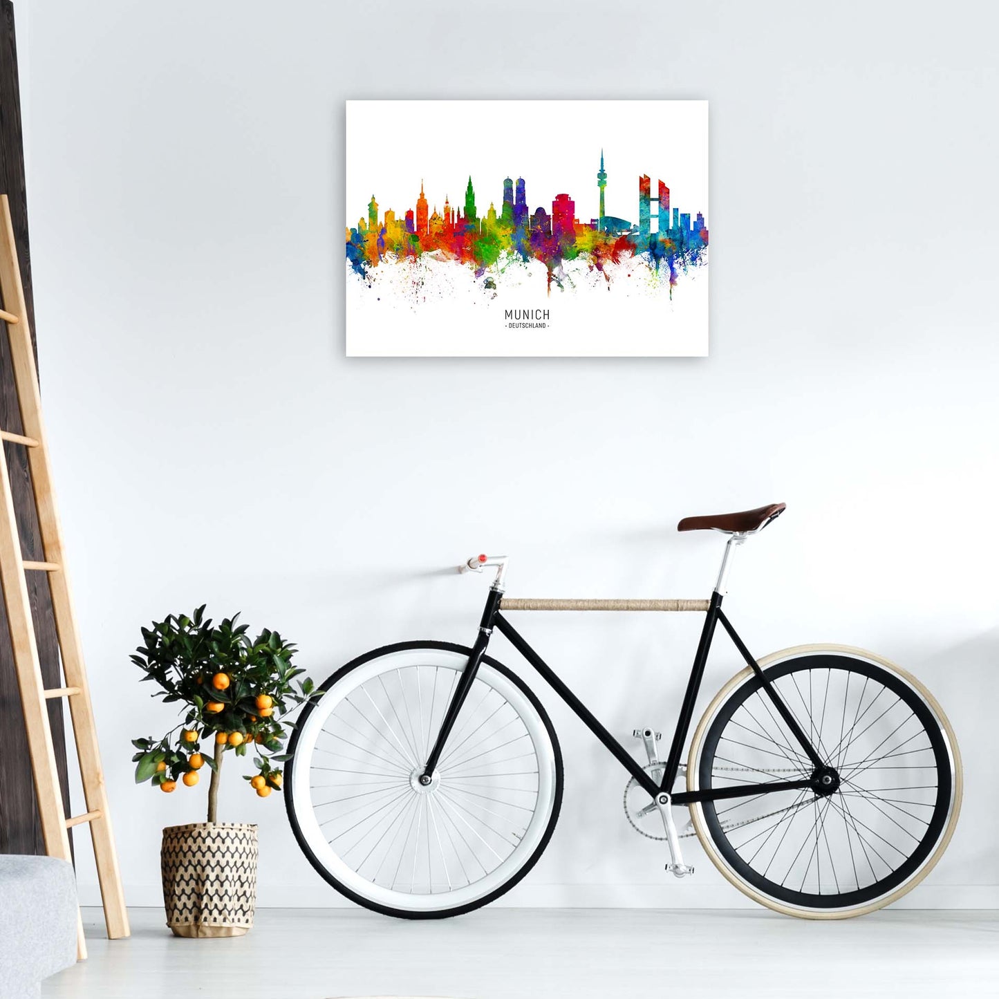 Munich Deutschland Skyline Art Print by Michael Tompsett A1 Black Frame
