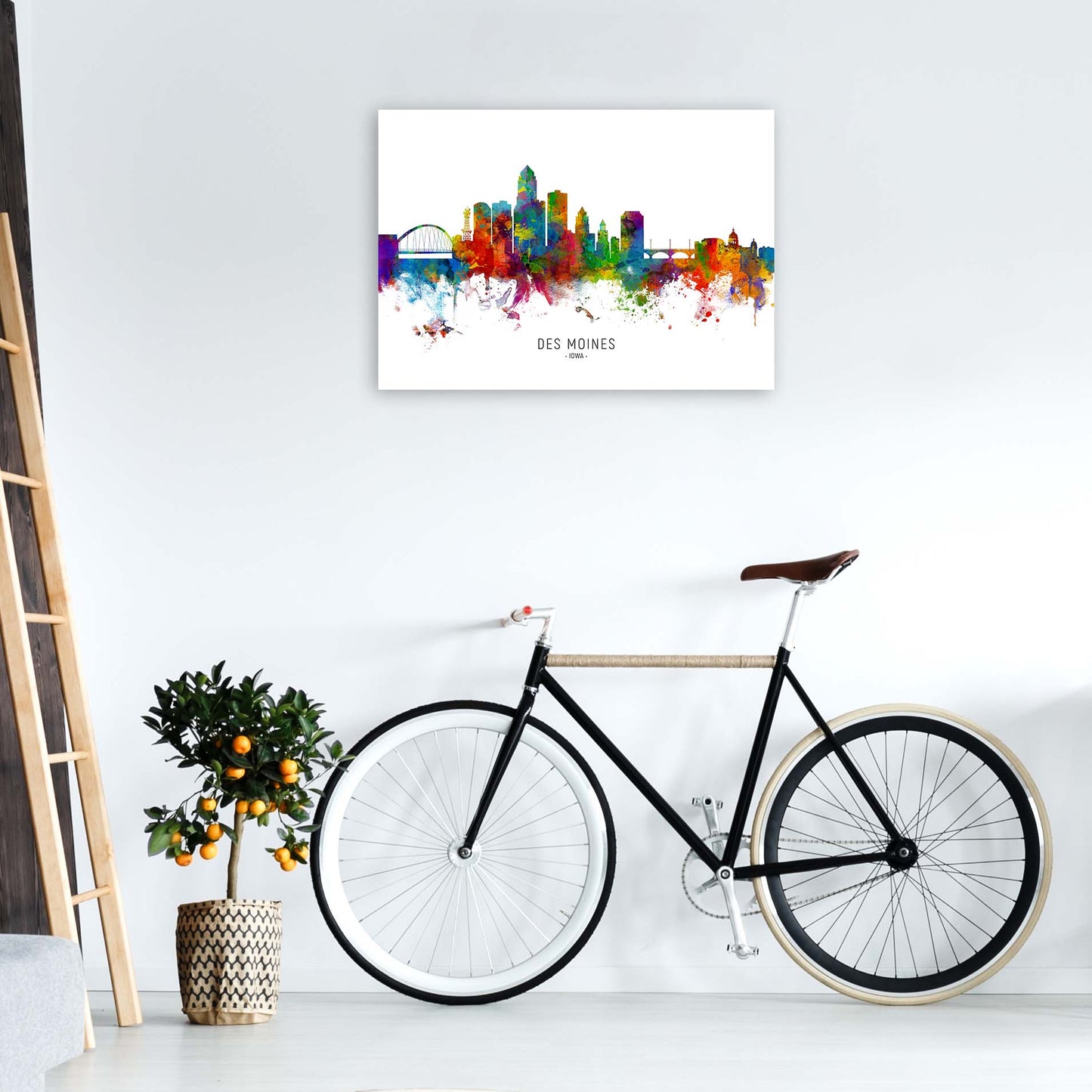 Des Moines Iowa Skyline Art Print by Michael Tompsett A1 Black Frame