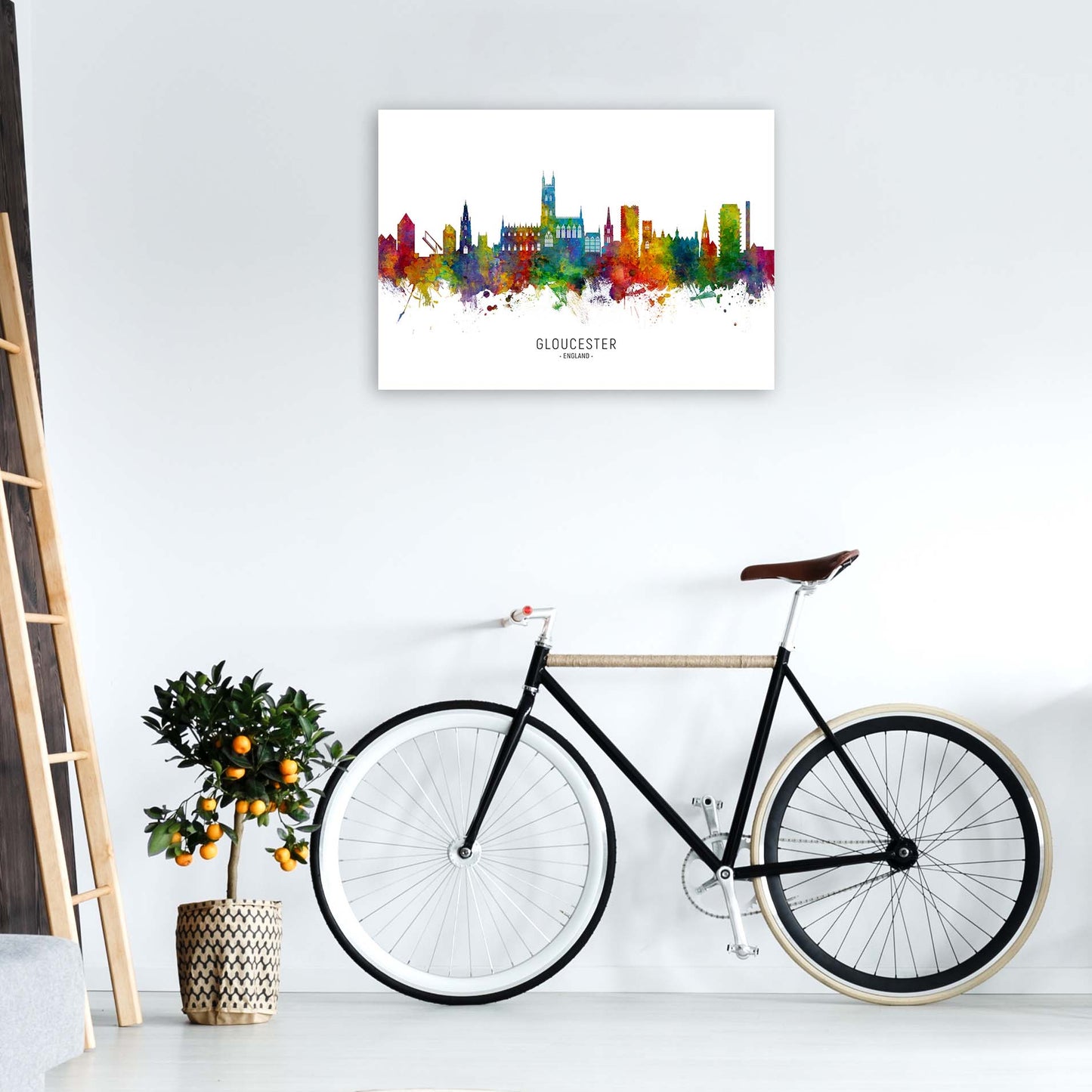 Gloucester England Skyline Art Print by Michael Tompsett A1 Black Frame