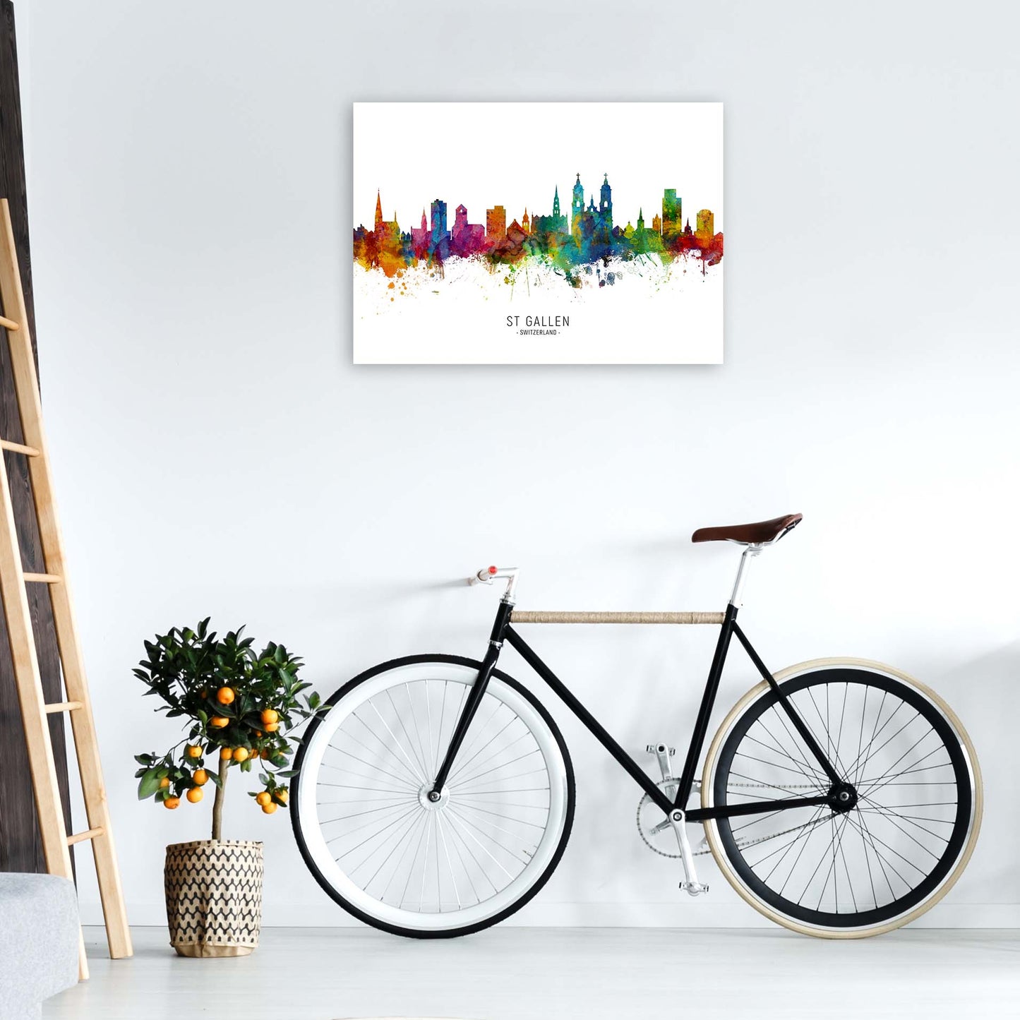 St Gallen Switzerland Skyline Art Print by Michael Tompsett A1 Black Frame