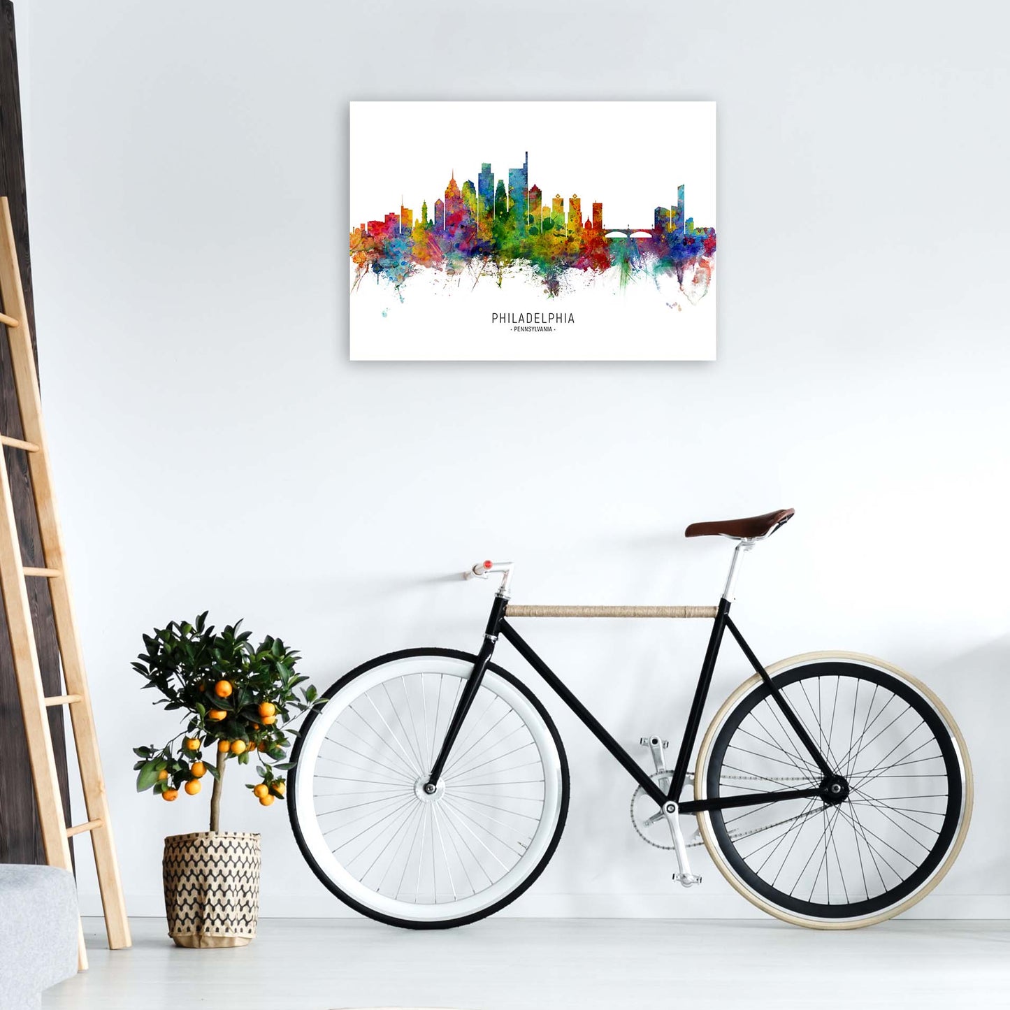Philadelphia Pennsylvania Skyline Print by Michael Tompsett A1 Black Frame