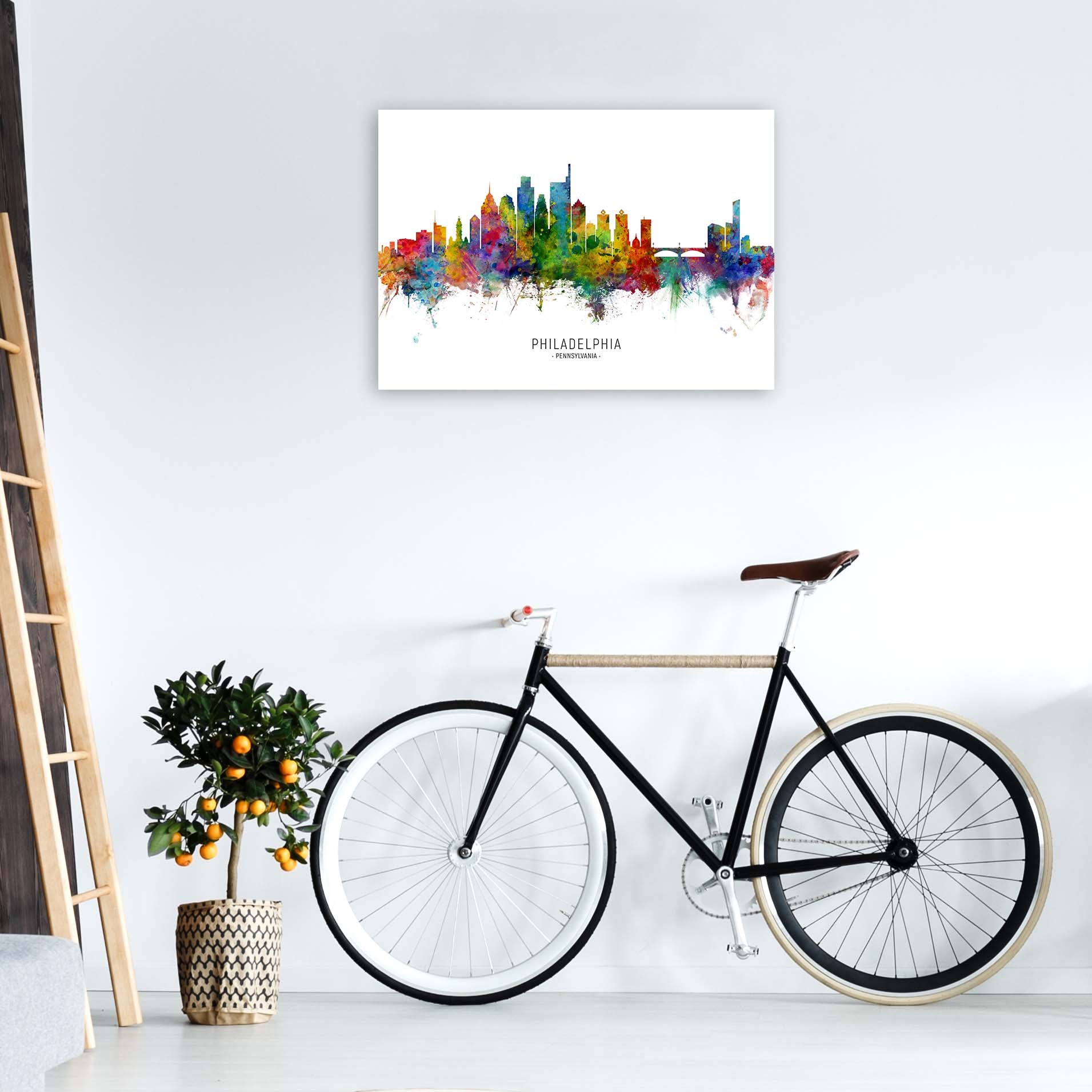 Philadelphia Pennsylvania Skyline Print by Michael Tompsett A1 Black Frame