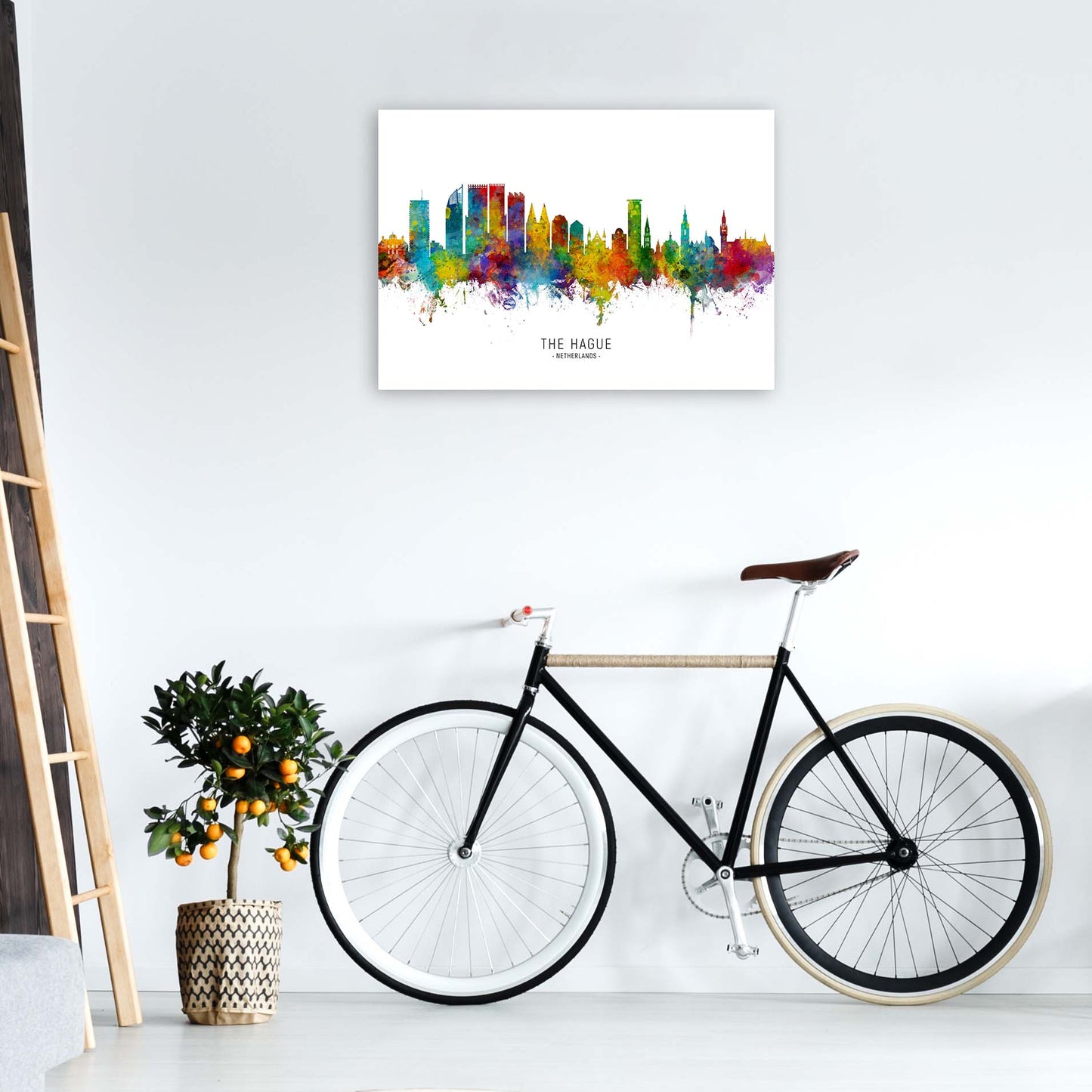 The Hague Netherlands Skyline Art Print by Michael Tompsett A1 Black Frame