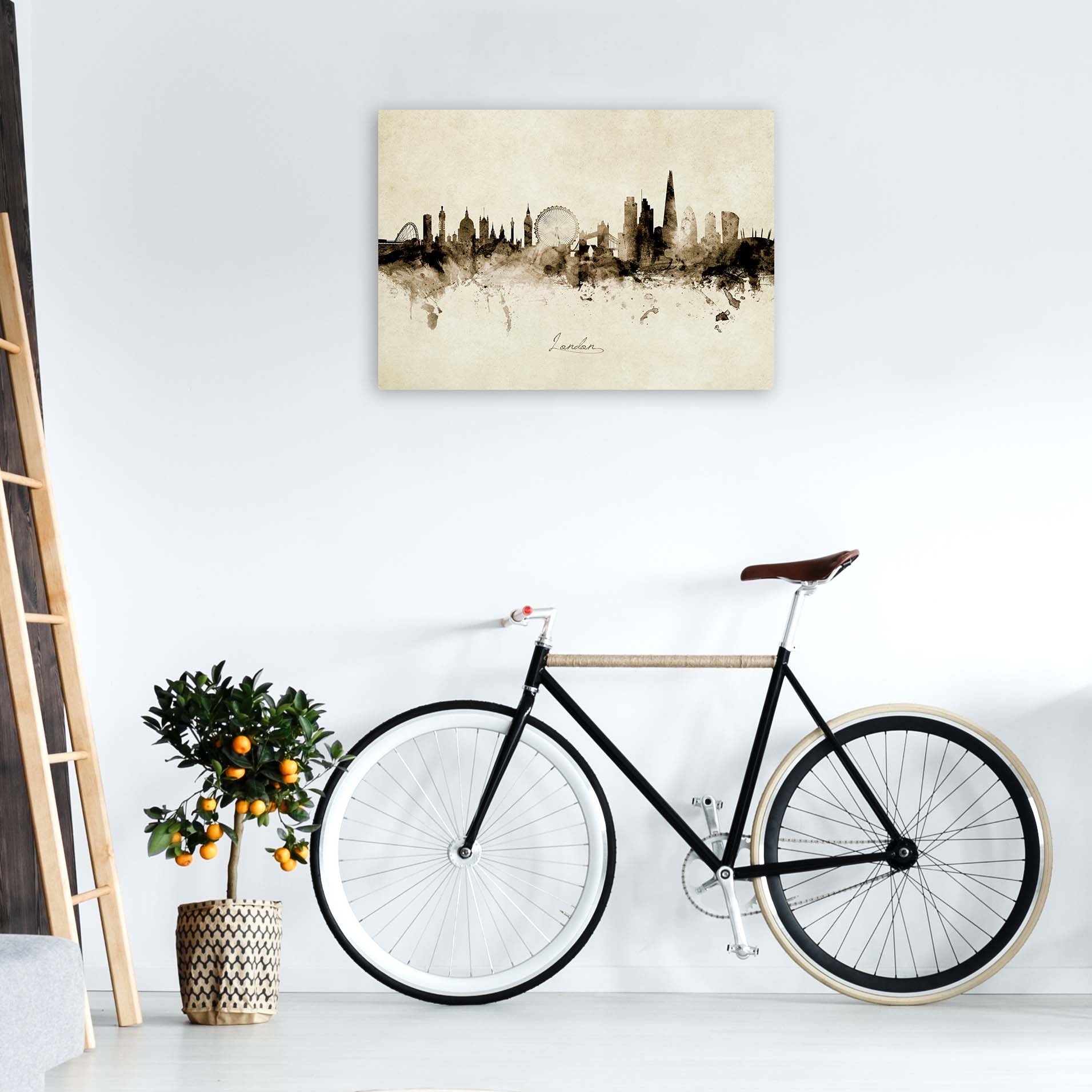 London England Skyline Vintage  Art Print by Michael Tompsett A1 Black Frame