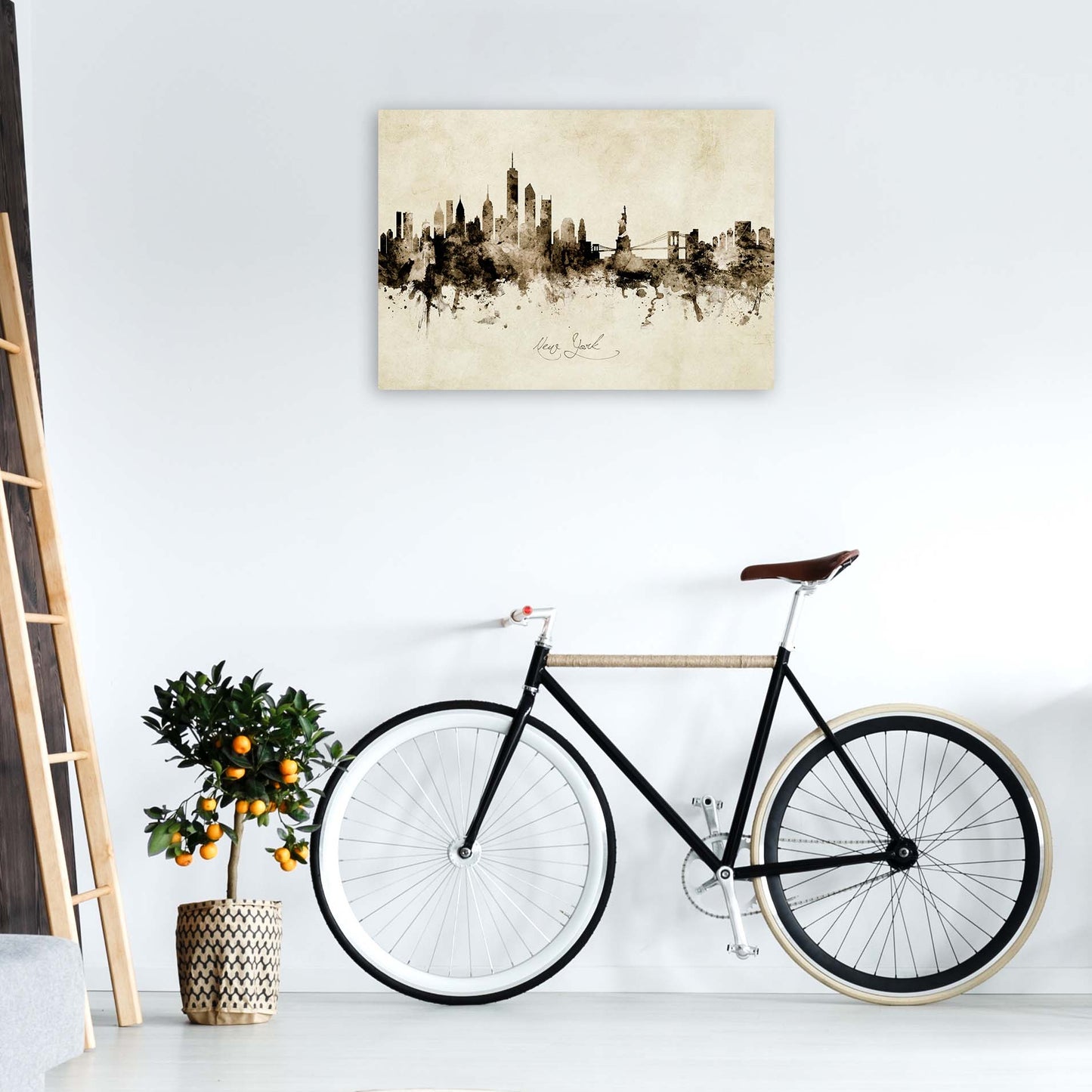New York New York Skyline Vintage Print by Michael Tompsett A1 Black Frame