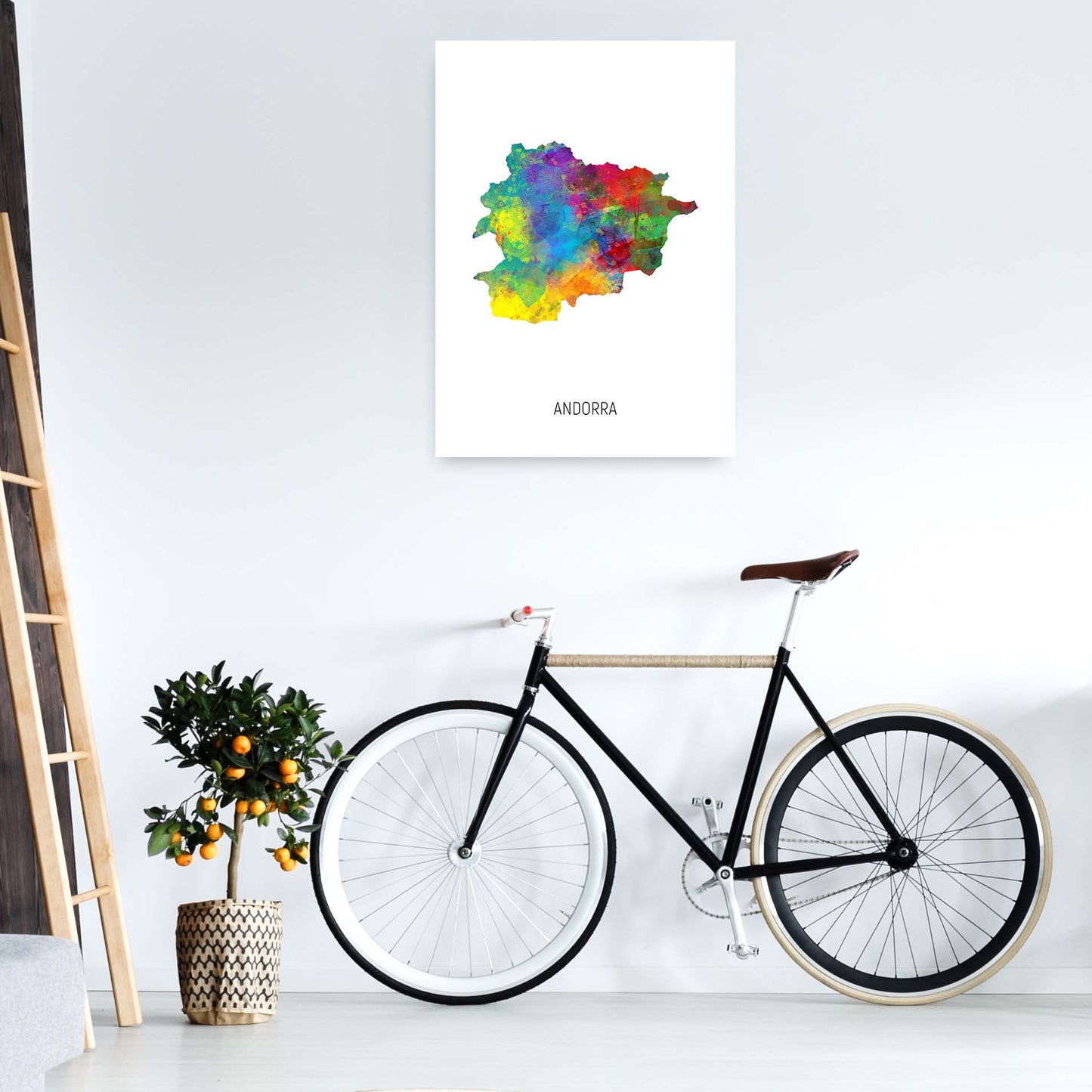 Andorra Watercolour Map Art Print by Michael Tompsett A1 Black Frame