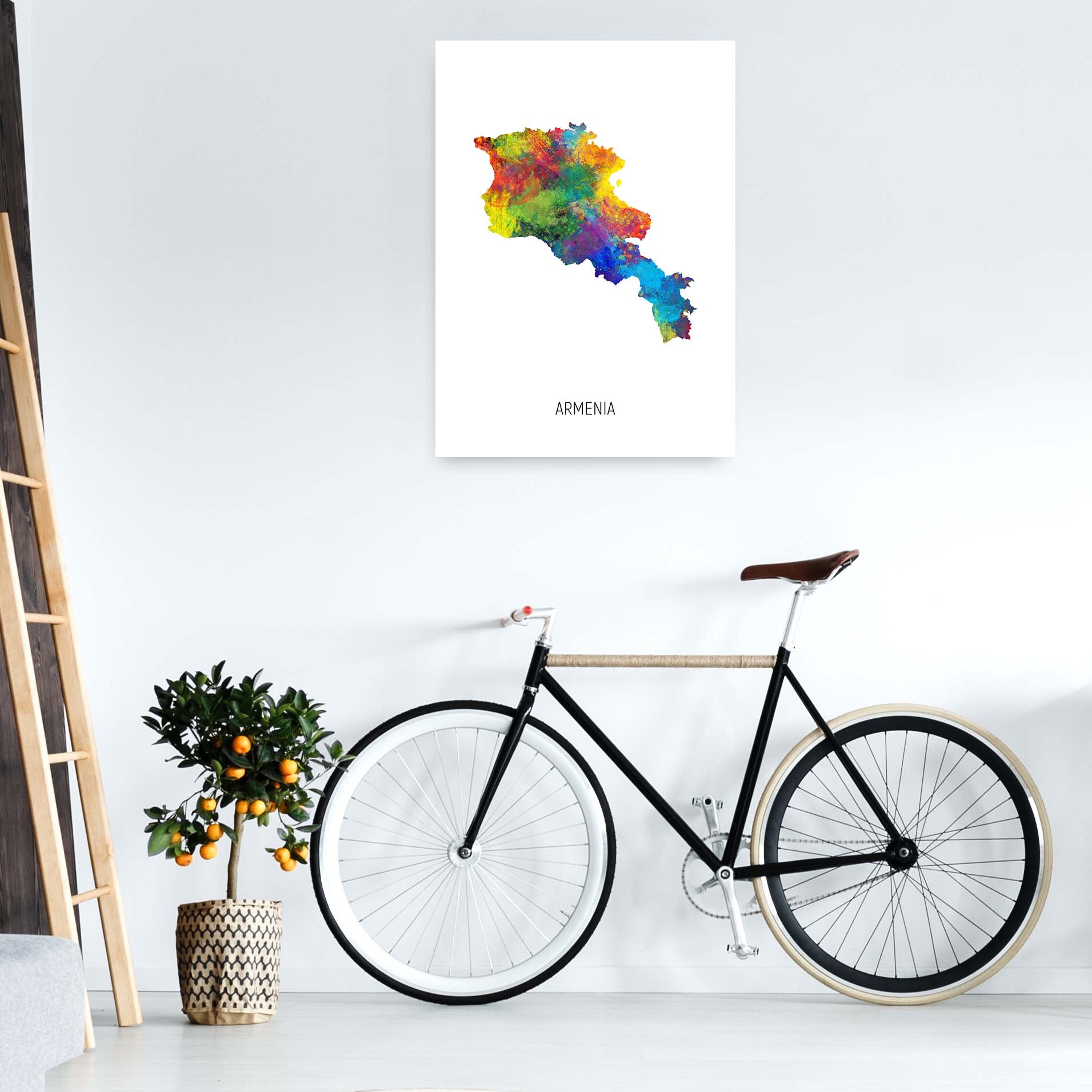 Armenia Watercolour Map Art Print by Michael Tompsett A1 Black Frame