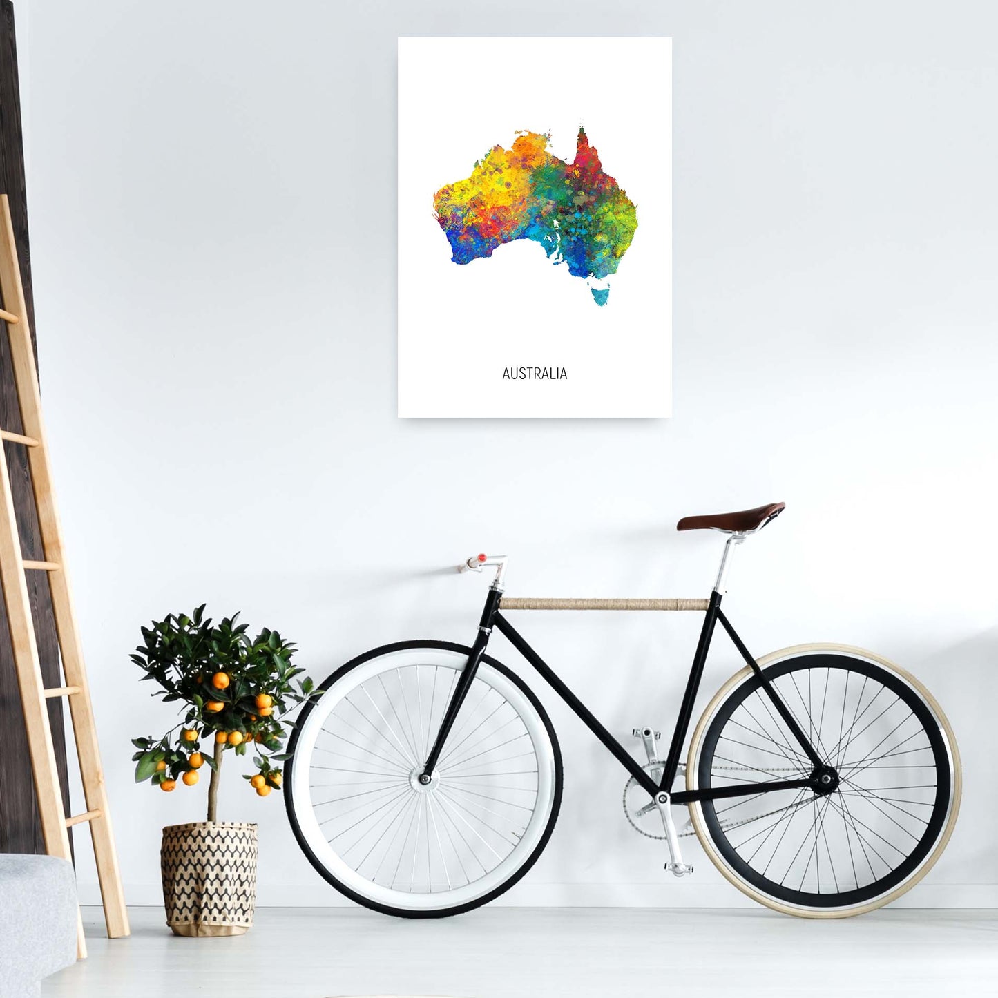 Australia Watercolour Map Art Print by Michael Tompsett A1 Black Frame