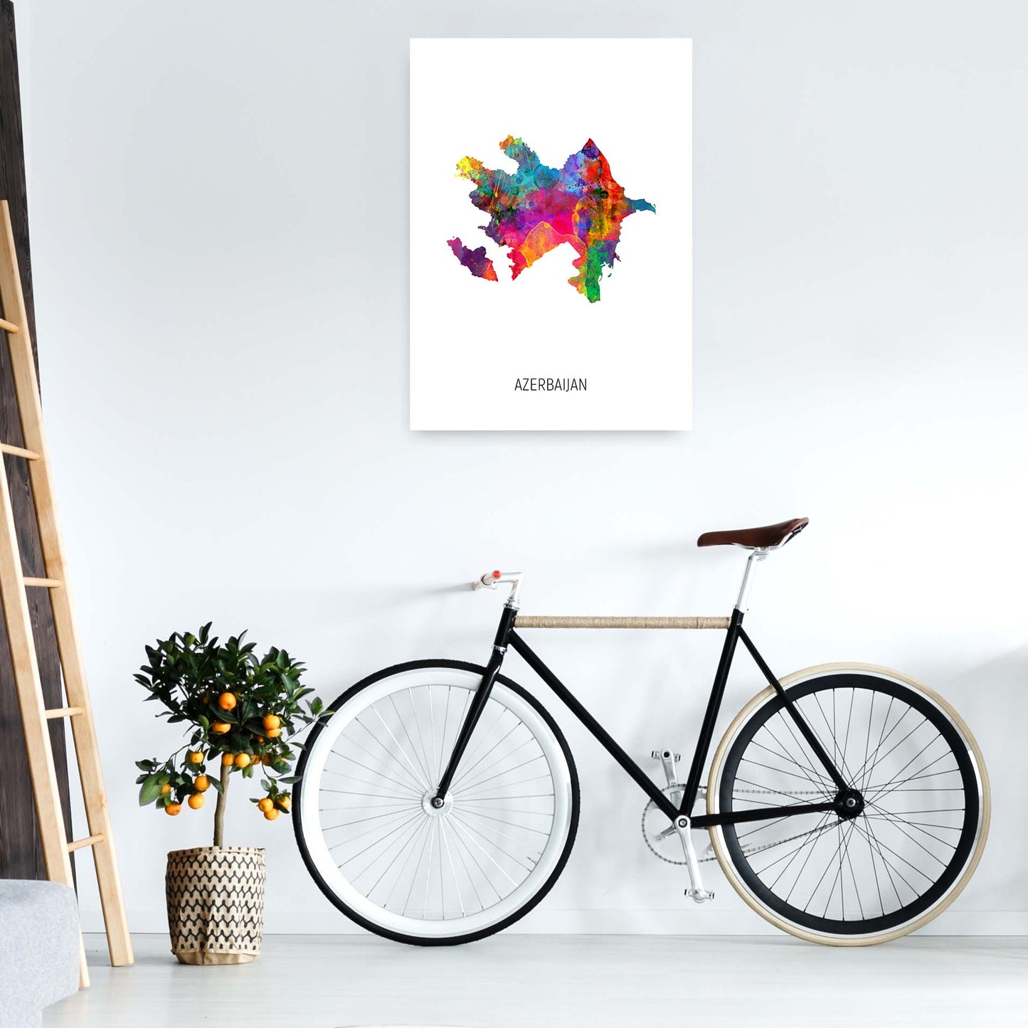 Azerbaijan Watercolour Map Art Print by Michael Tompsett A1 Black Frame