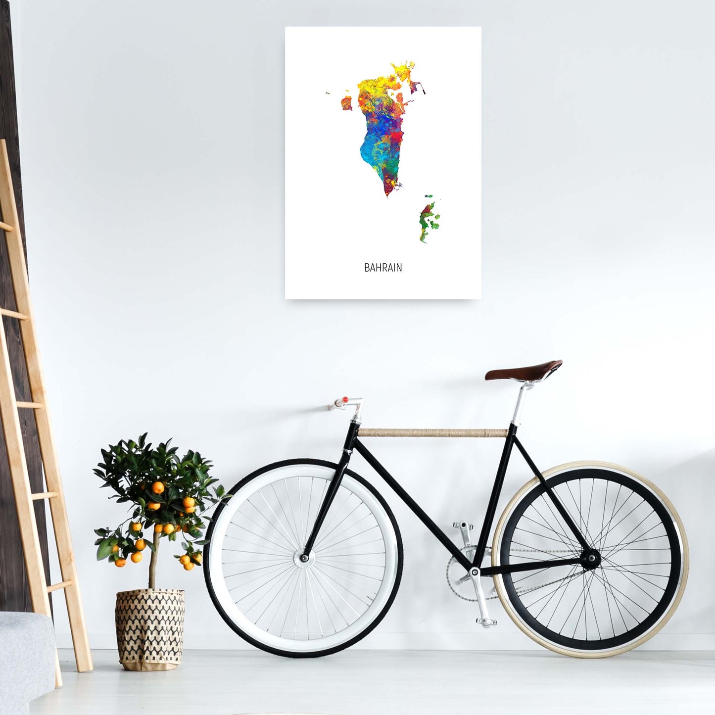 Bahrain Watercolour Map Art Print by Michael Tompsett A1 Black Frame