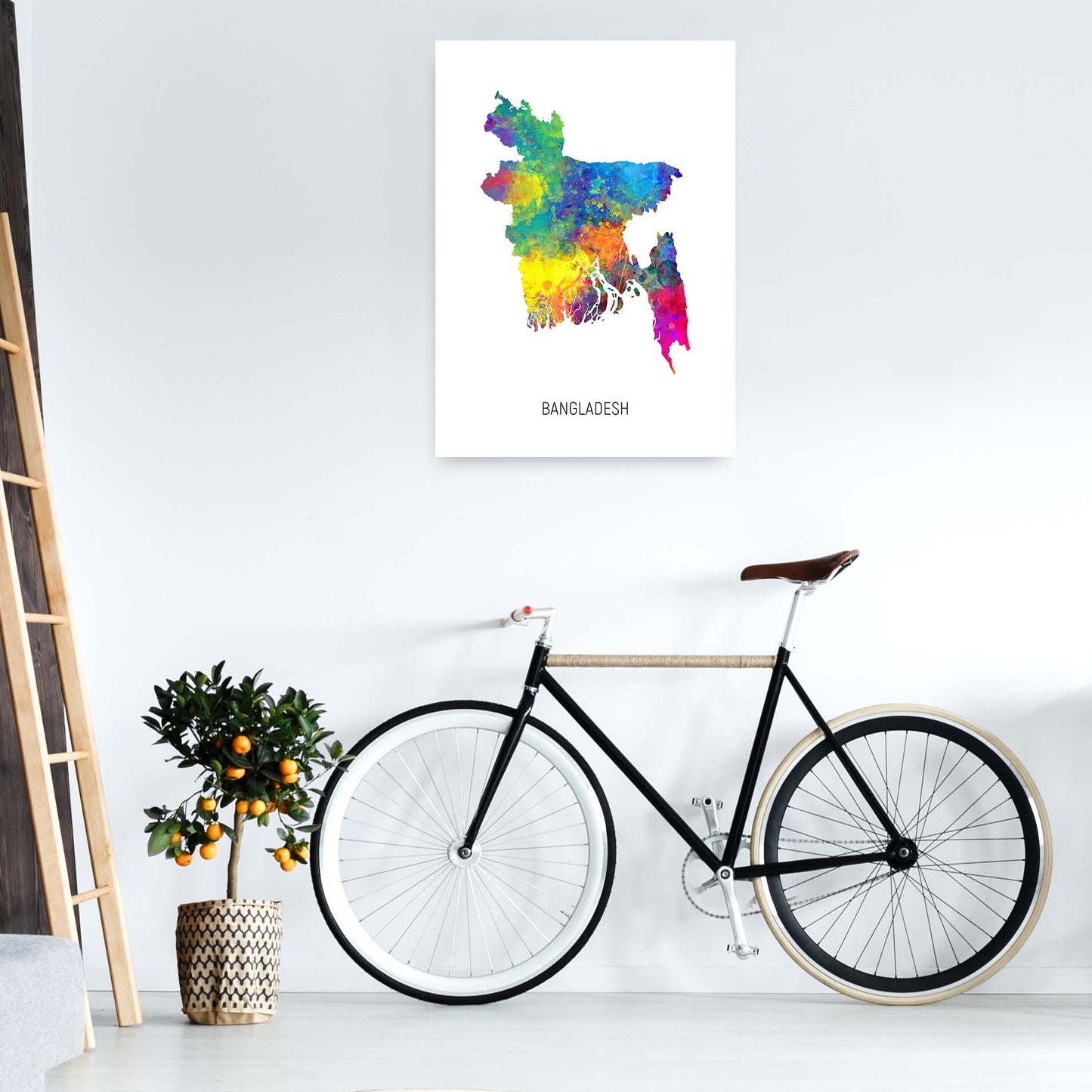 Bangladesh Watercolour Map Art Print by Michael Tompsett A1 Black Frame