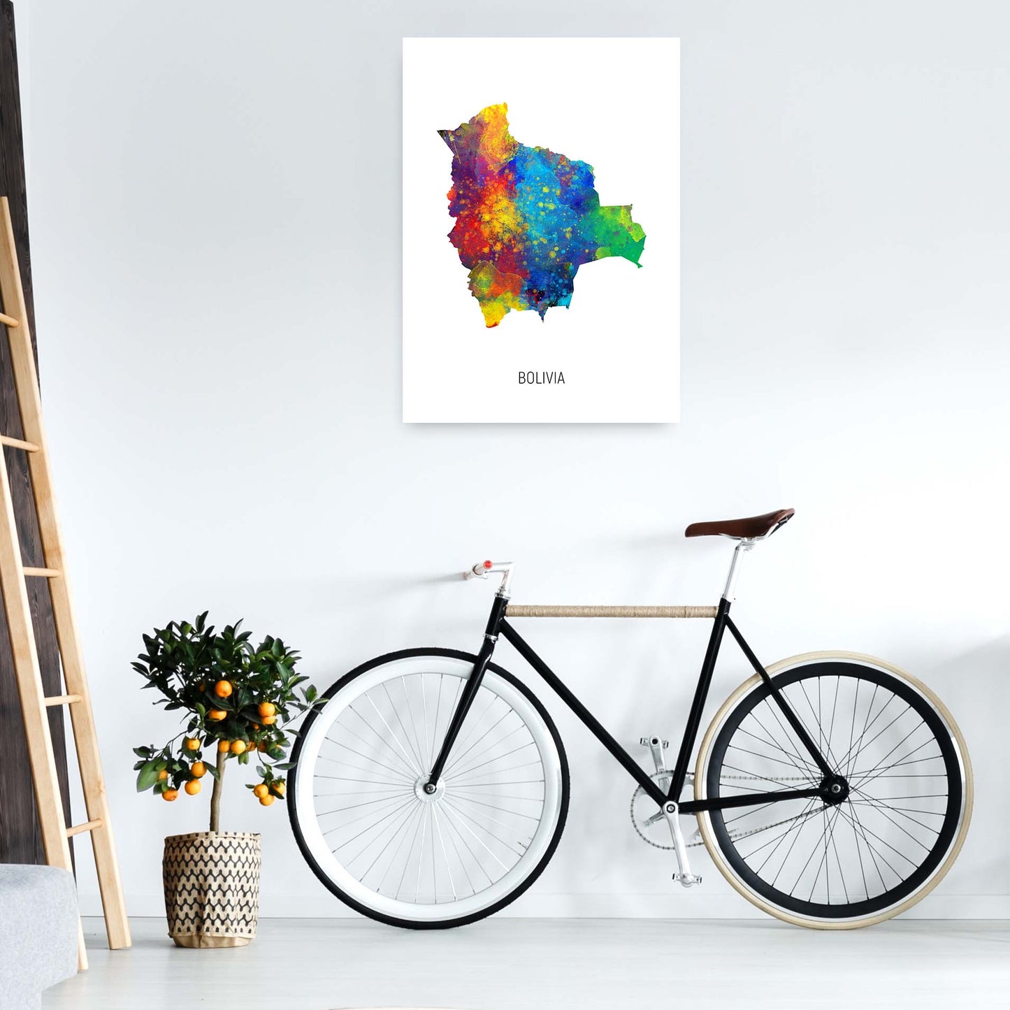 Bolivia Watercolour Map Art Print by Michael Tompsett A1 Black Frame
