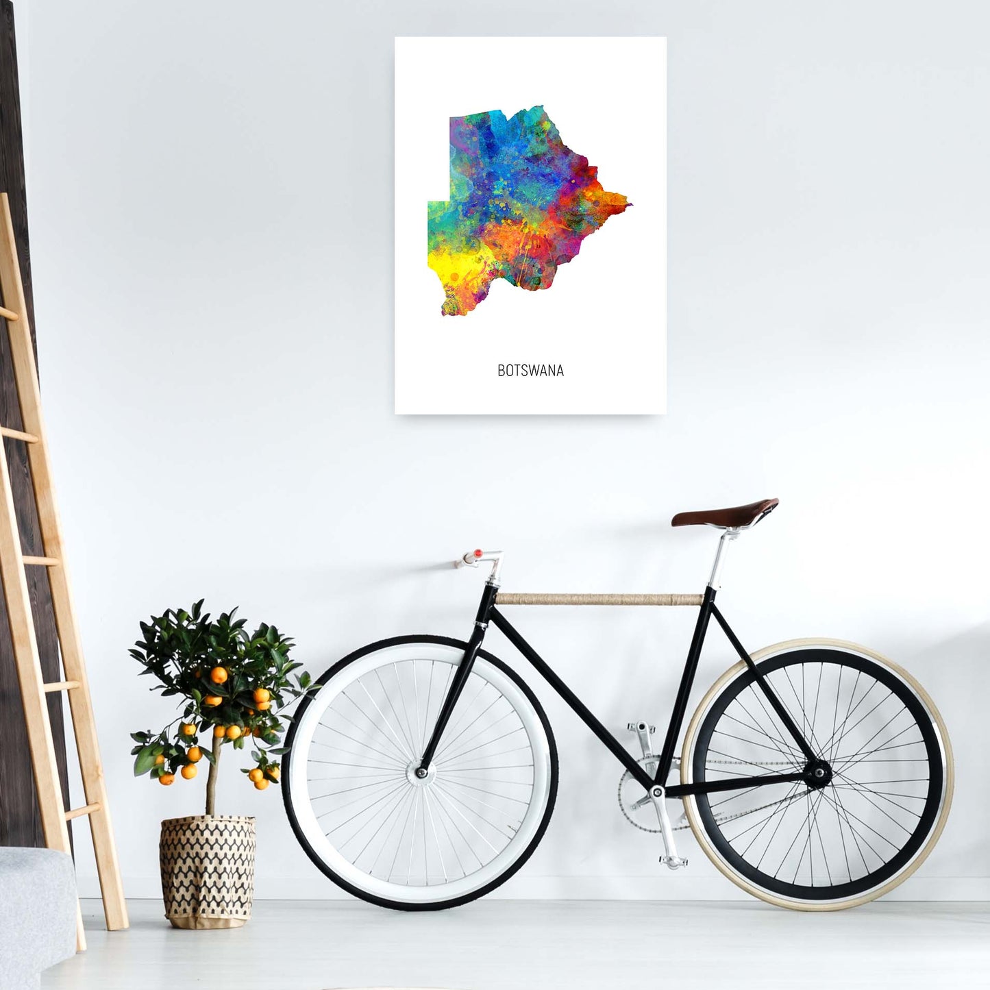 Botswana Watercolour Map Art Print by Michael Tompsett A1 Black Frame