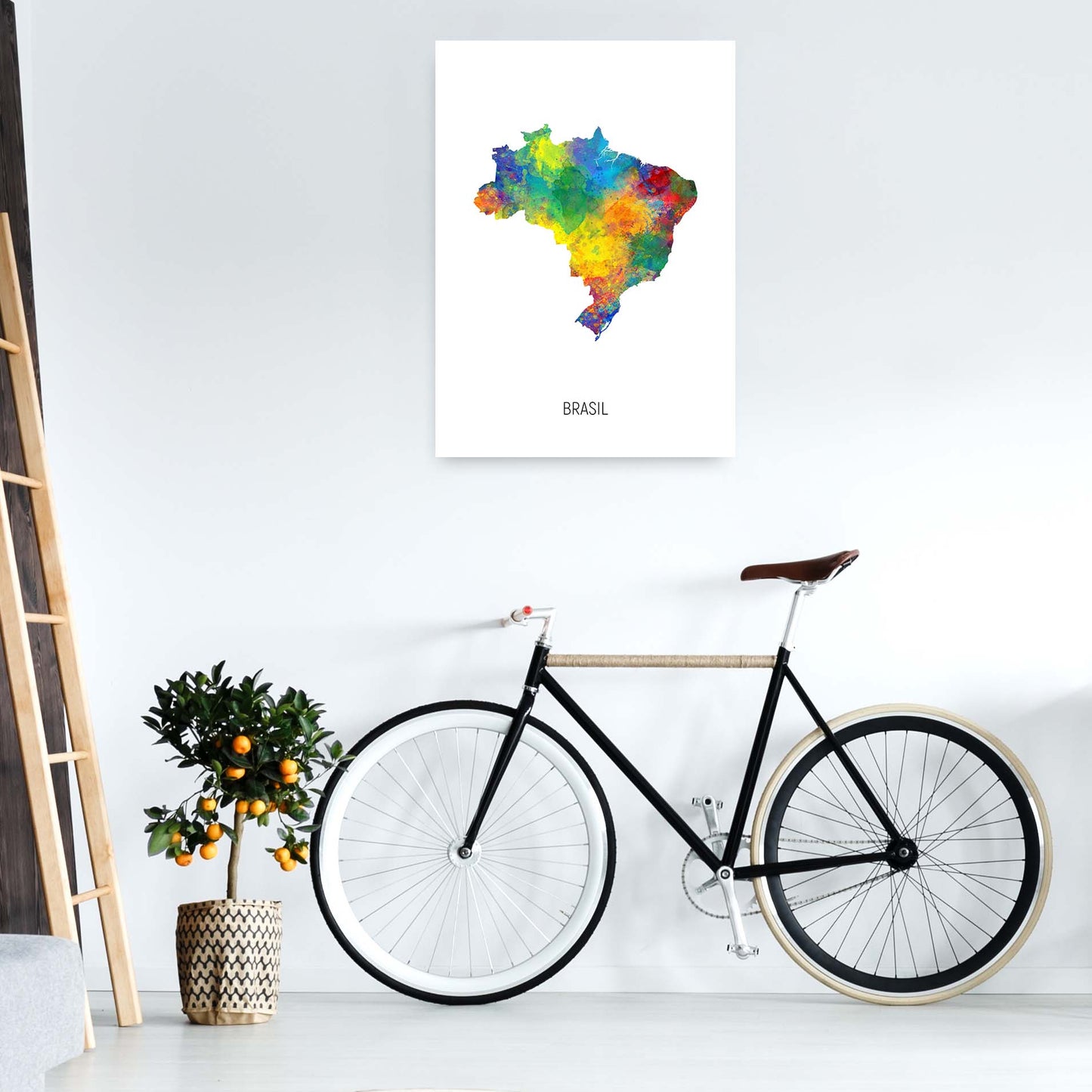 Brasil Watercolour Map Art Print by Michael Tompsett A1 Black Frame