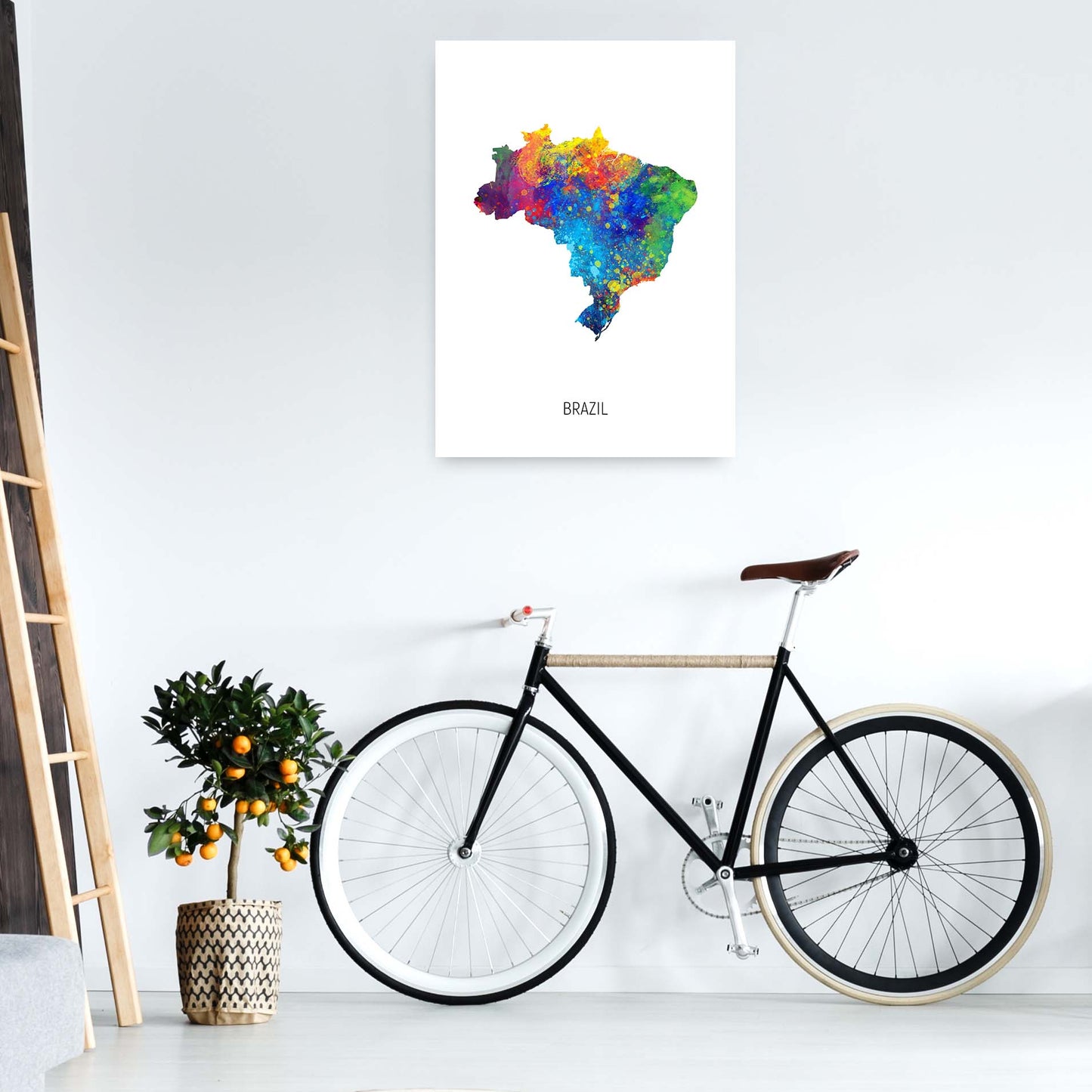 Brazil Watercolour Map Art Print by Michael Tompsett A1 Black Frame