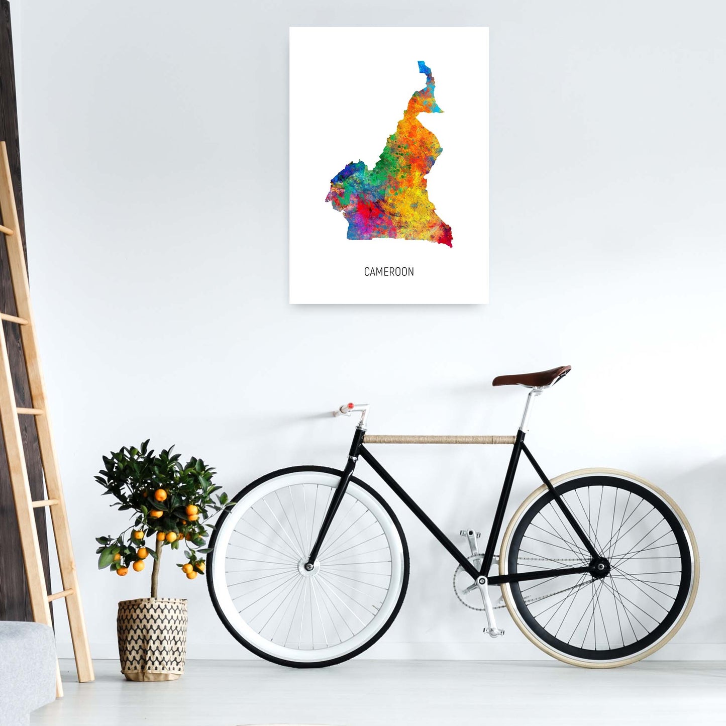Cameroon Watercolour Map Art Print by Michael Tompsett A1 Black Frame