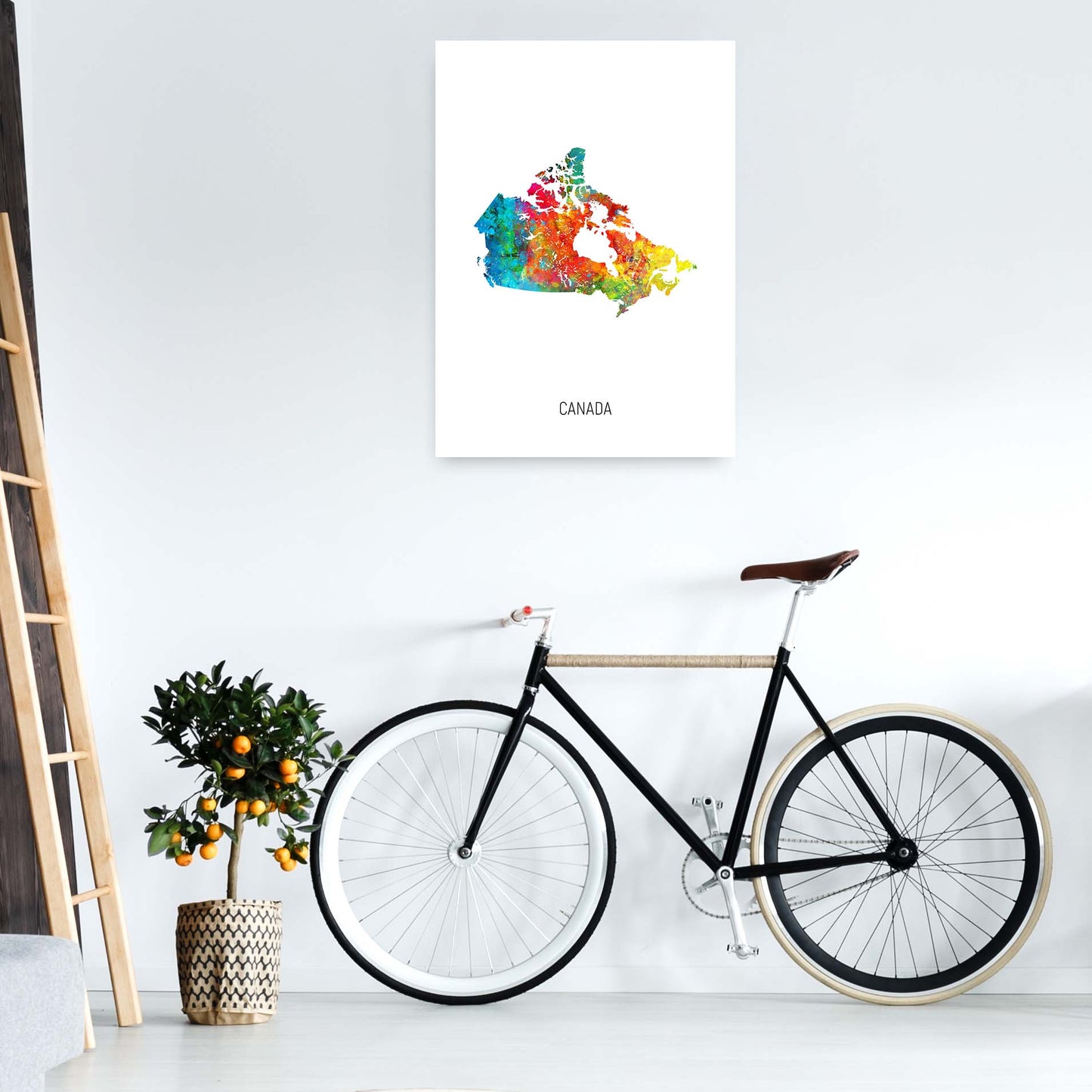 Canada Watercolour Map Art Print by Michael Tompsett A1 Black Frame
