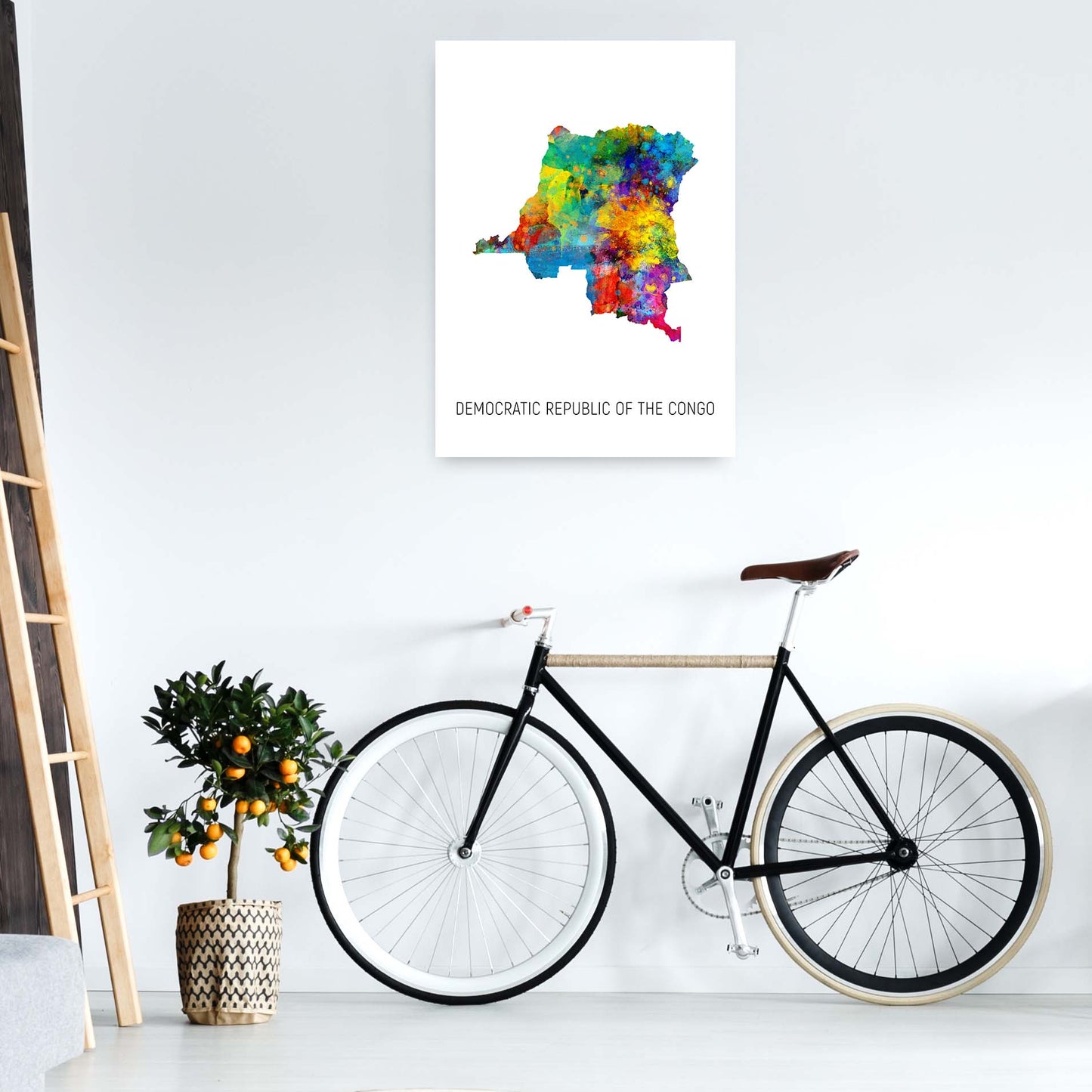 Democratic Republic Of The Congo Watercolour Map by Michael Tompsett A1 Black Frame
