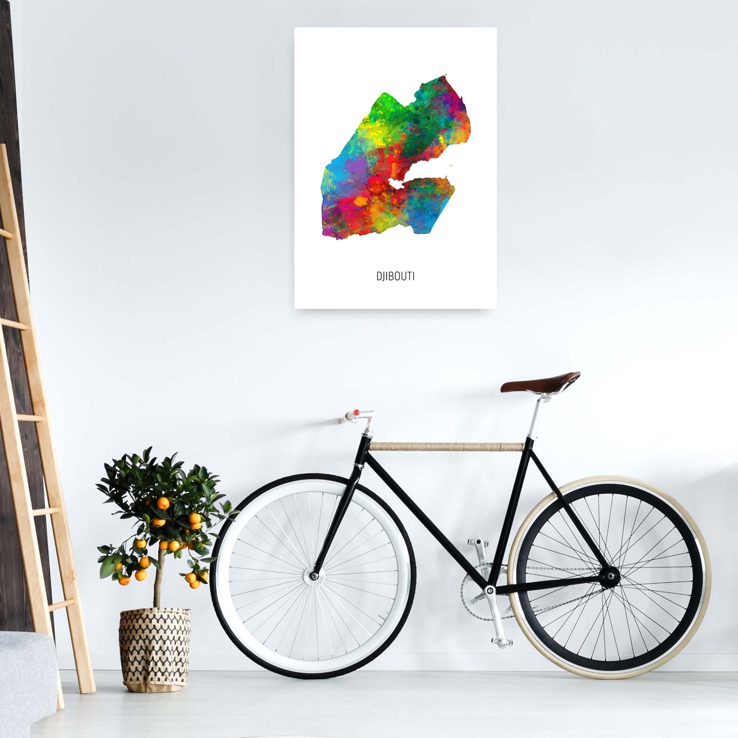 Djibouti Watercolour Map Art Print by Michael Tompsett A1 Black Frame
