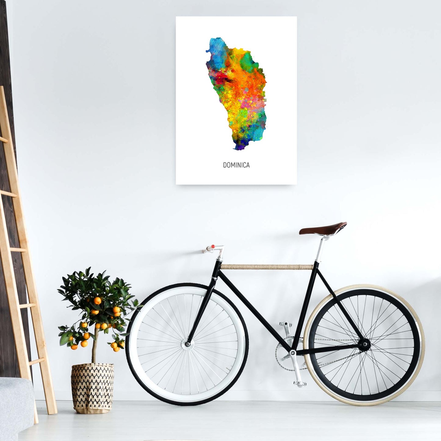 Dominica Watercolour Map Art Print by Michael Tompsett A1 Black Frame