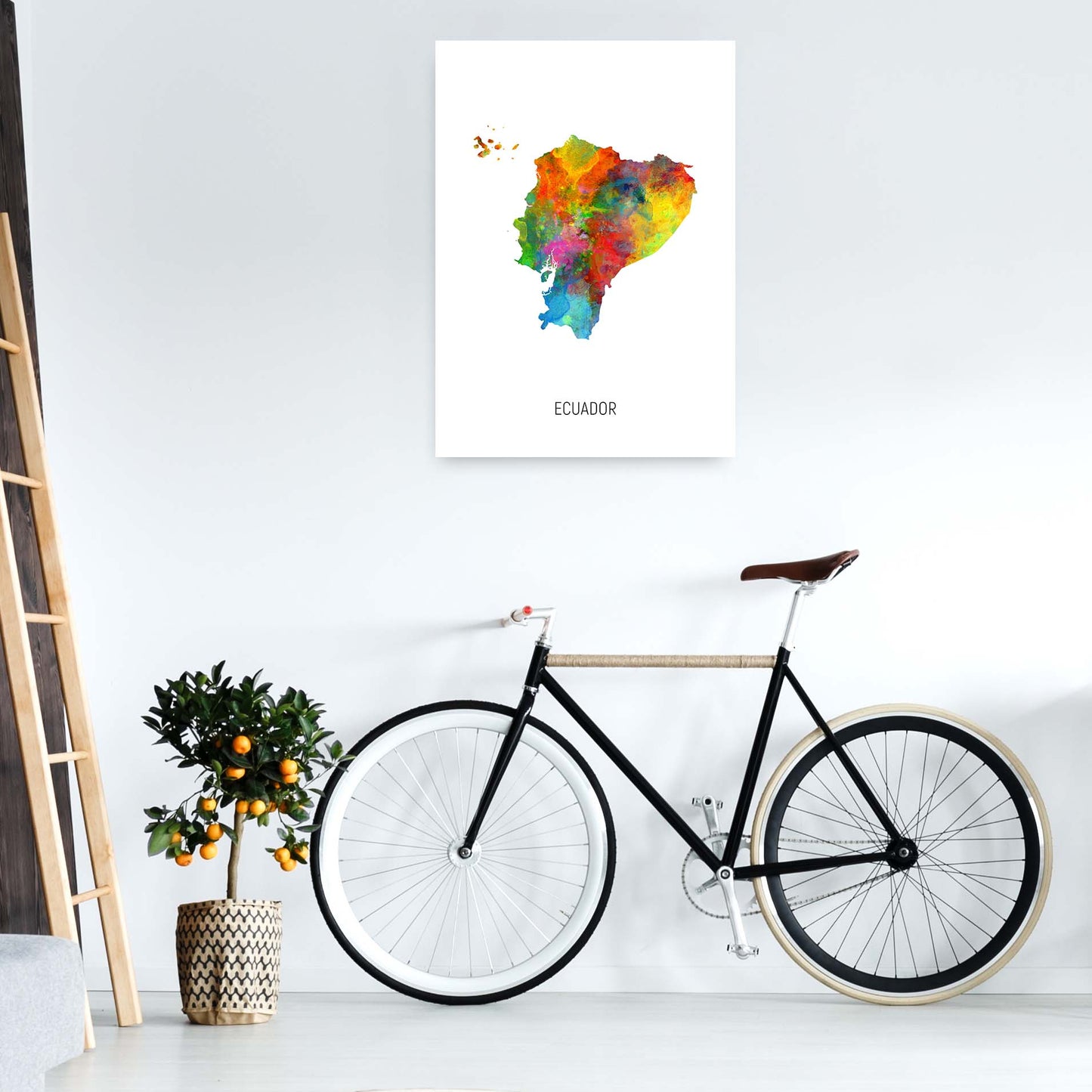 Ecuador Watercolour Map Art Print by Michael Tompsett A1 Black Frame