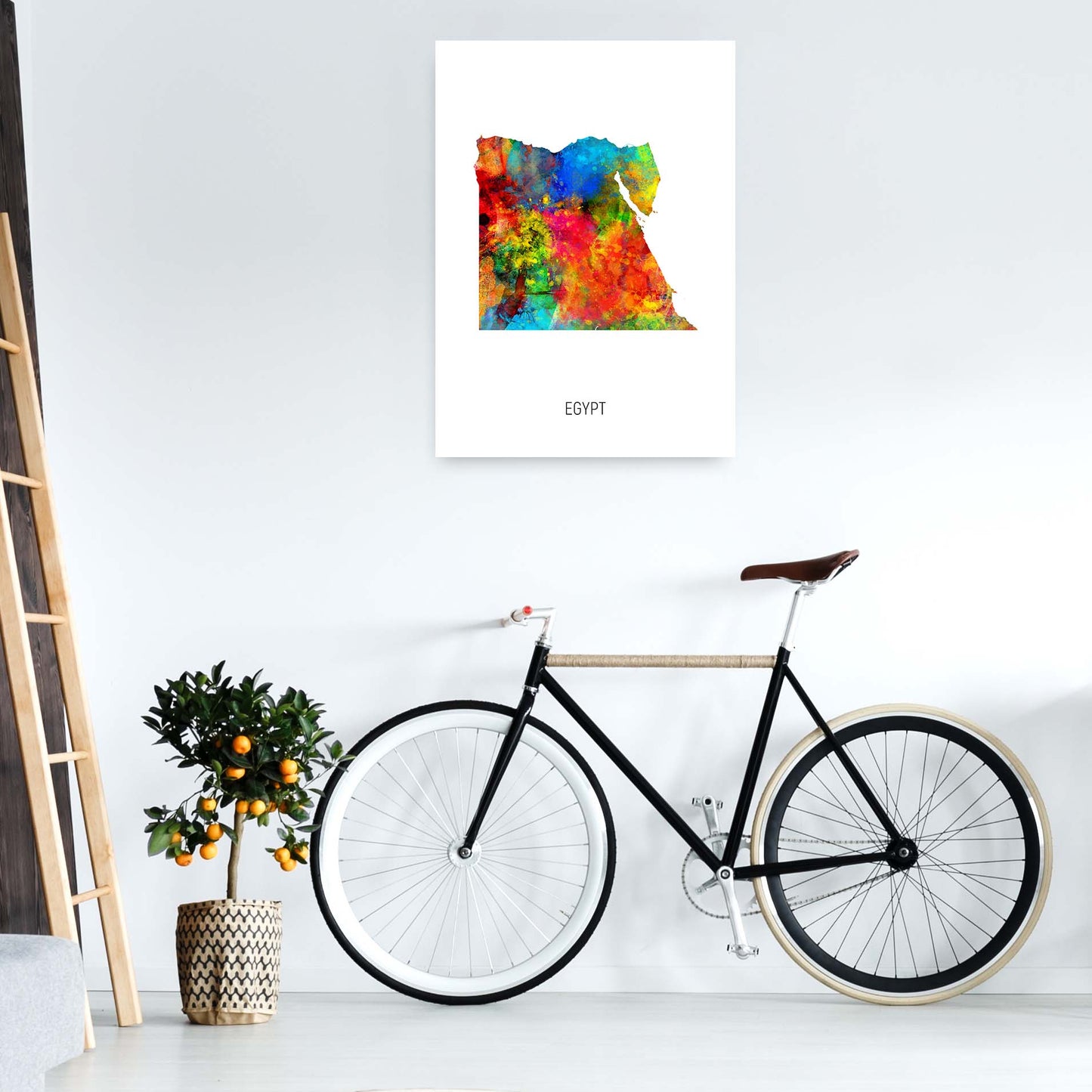 Egypt Watercolour Map Art Print by Michael Tompsett A1 Black Frame