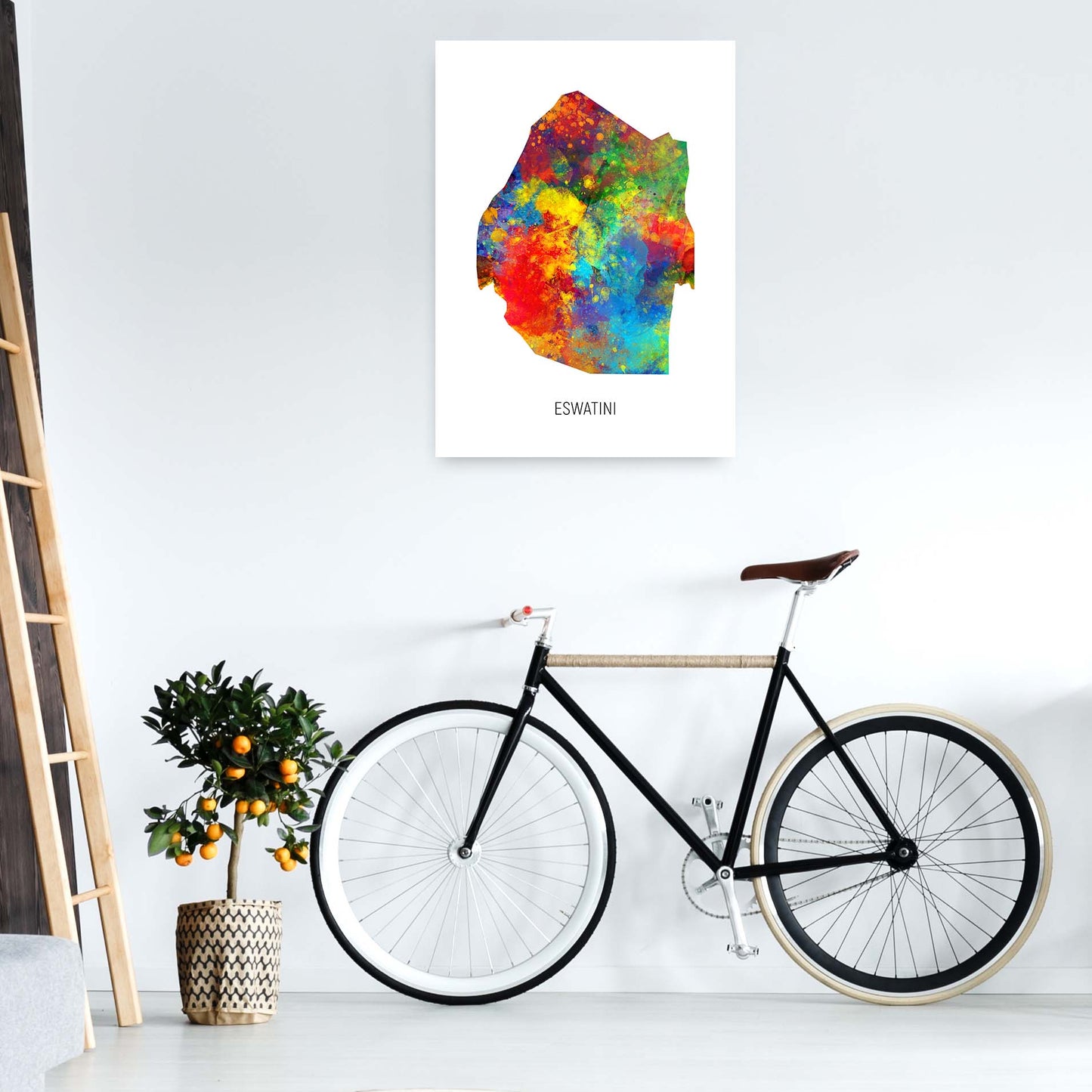 Eswatini Watercolour Map Art Print by Michael Tompsett A1 Black Frame