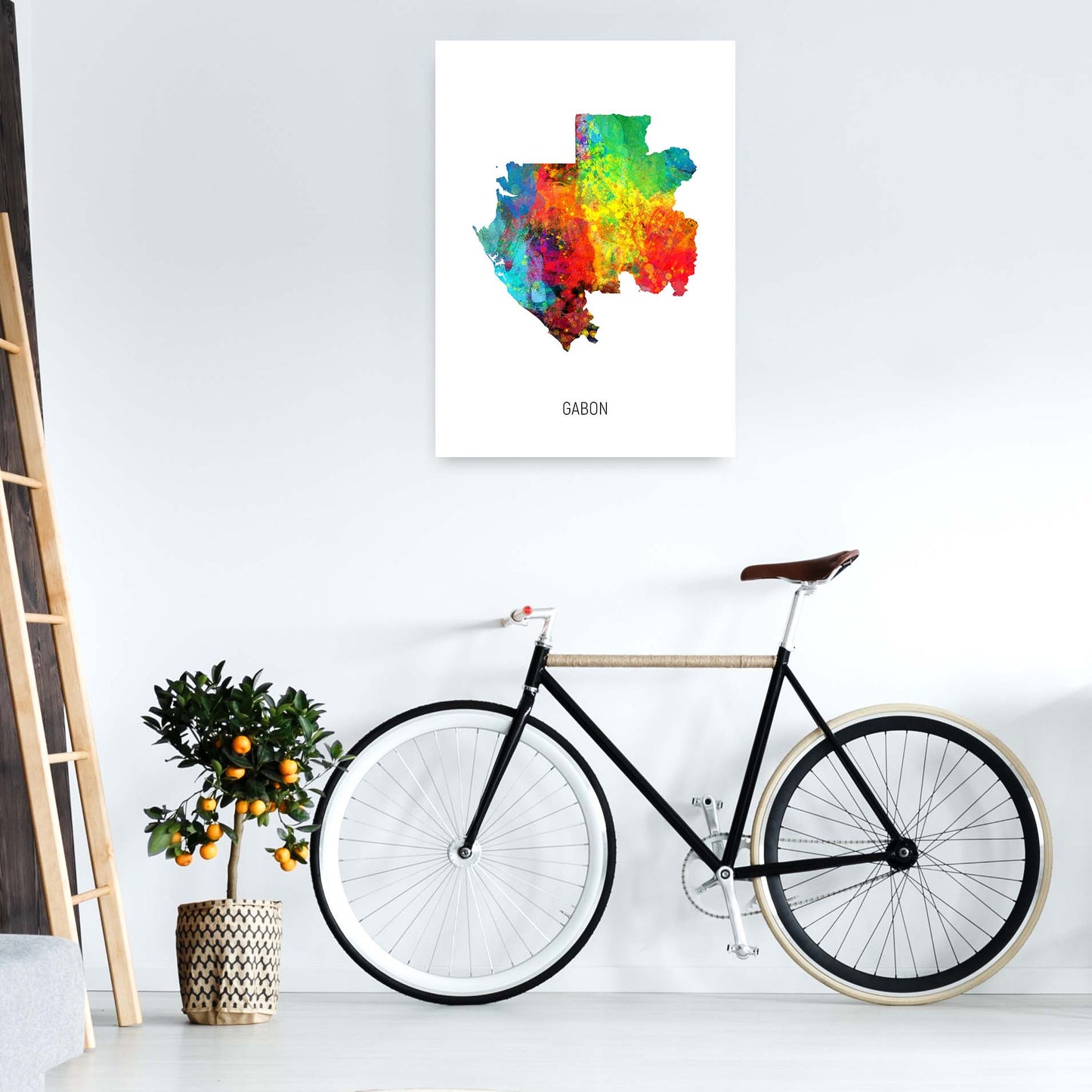 Gabon Watercolour Map Art Print by Michael Tompsett A1 Black Frame