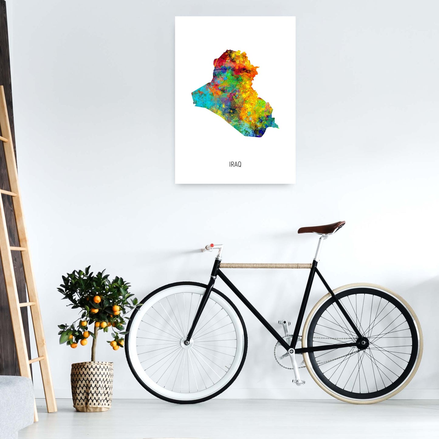 Iraq Watercolour Map Art Print by Michael Tompsett A1 Black Frame