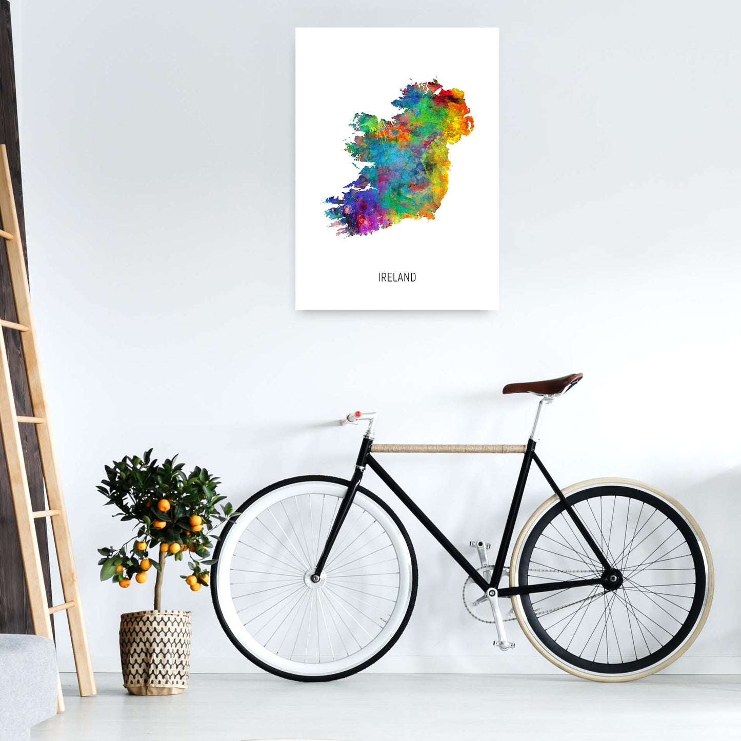 Ireland Watercolour Map Art Print by Michael Tompsett A1 Black Frame