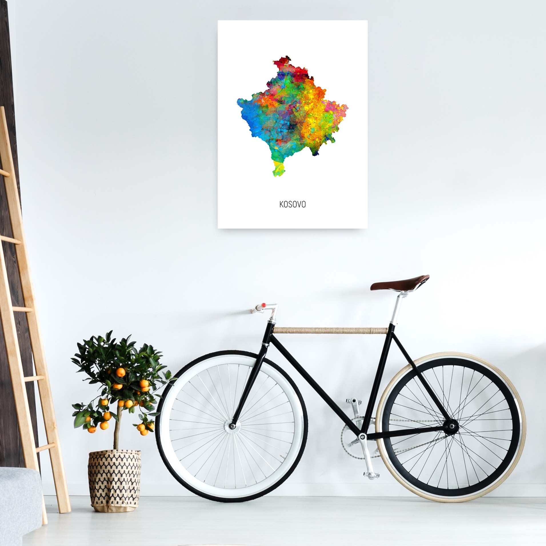 Kosovo Watercolour Map Art Print by Michael Tompsett A1 Black Frame