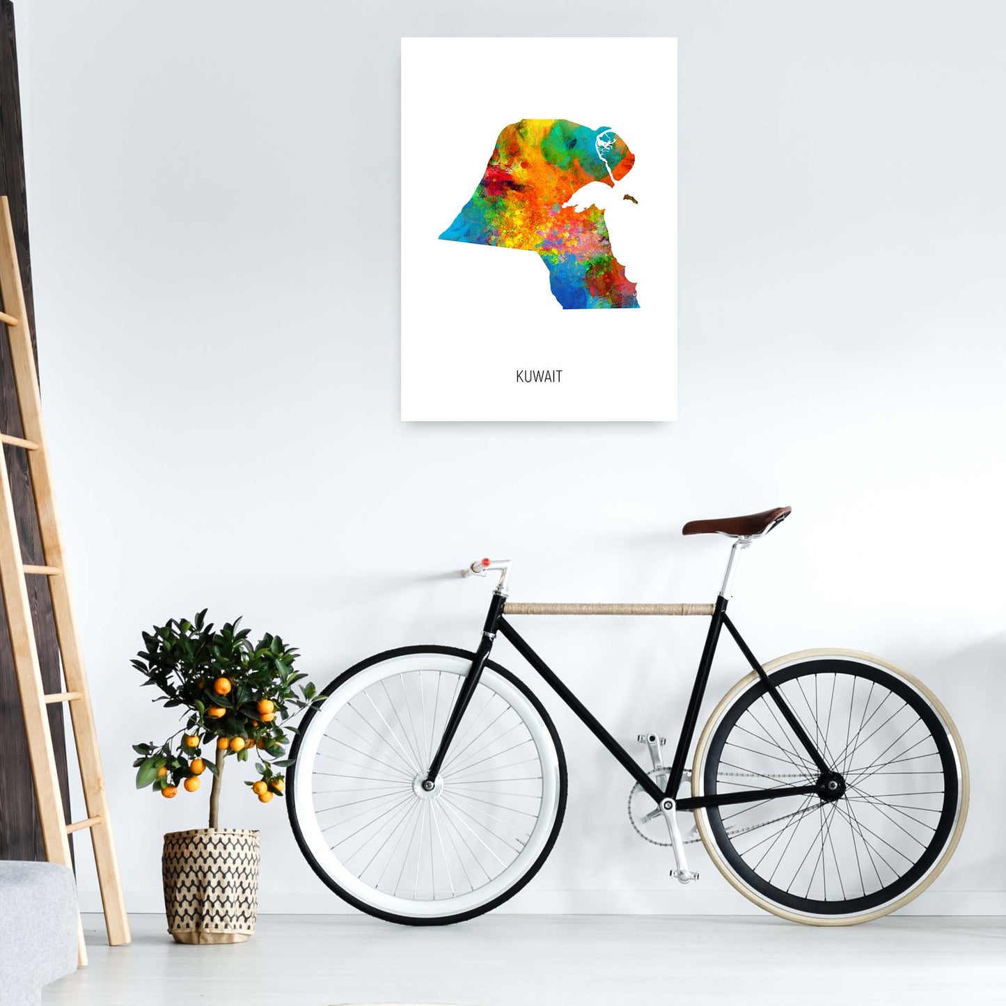 Kuwait Watercolour Map Art Print by Michael Tompsett A1 Black Frame