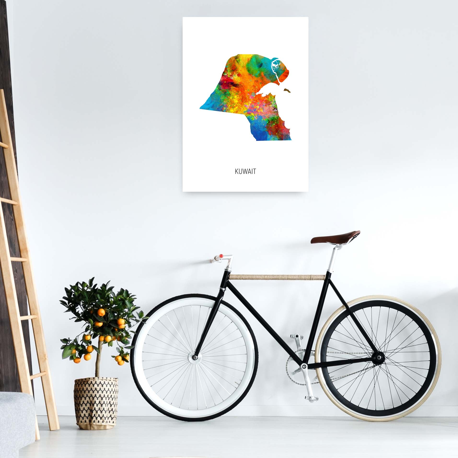 Kuwait Watercolour Map Art Print by Michael Tompsett A1 Black Frame