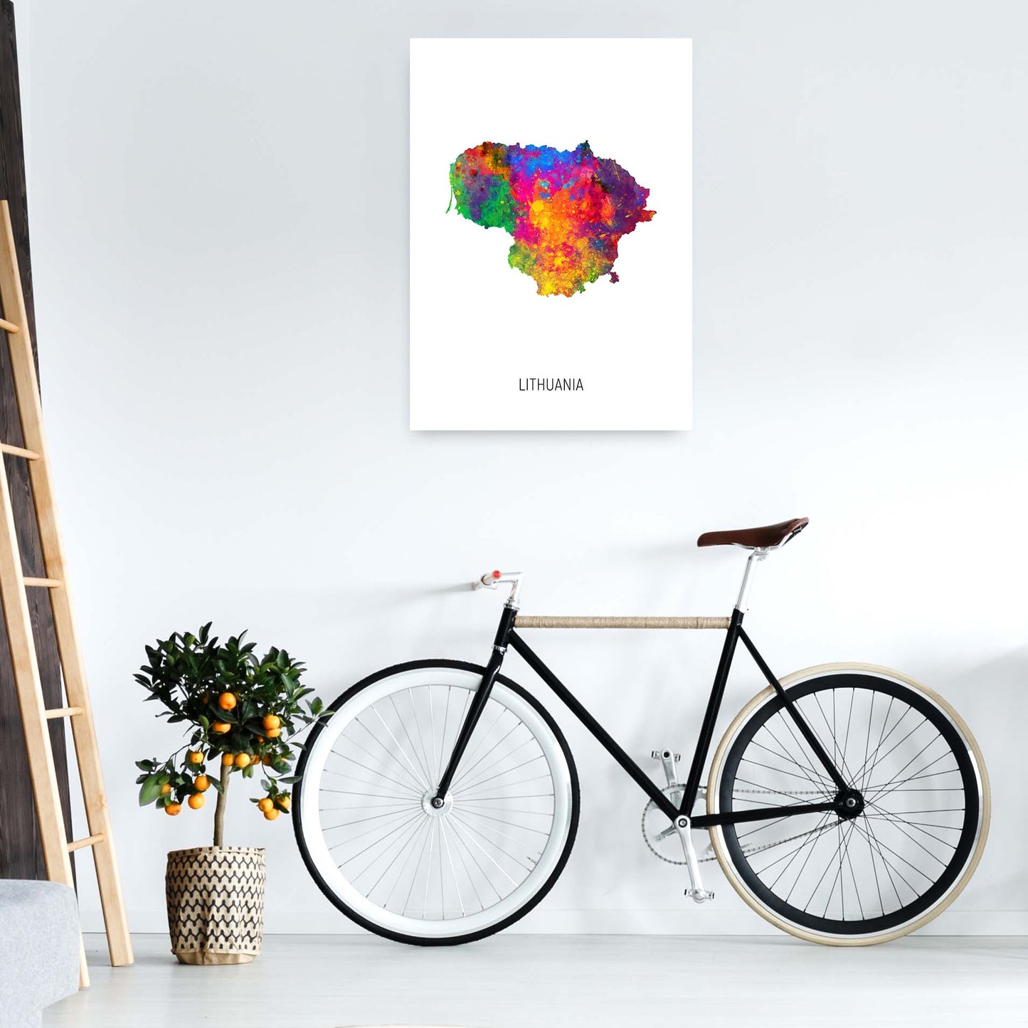 Lithuania Watercolour Map Art Print by Michael Tompsett A1 Black Frame