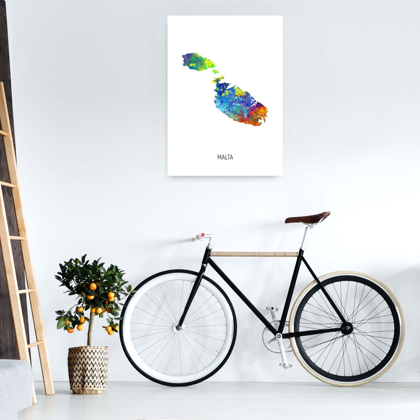 Malta Watercolour Map Art Print by Michael Tompsett A1 Black Frame