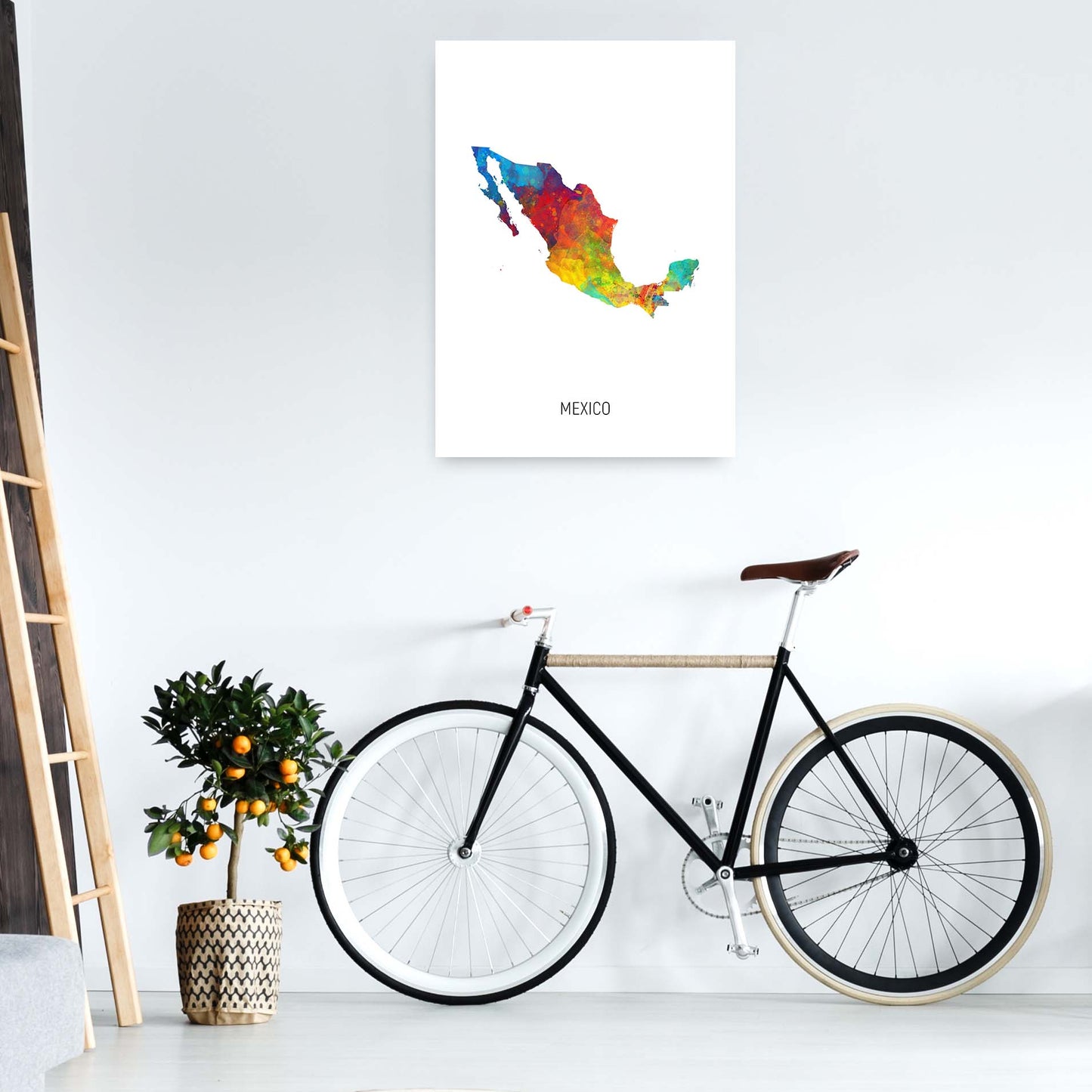 Mexico Watercolour Map Art Print by Michael Tompsett A1 Black Frame