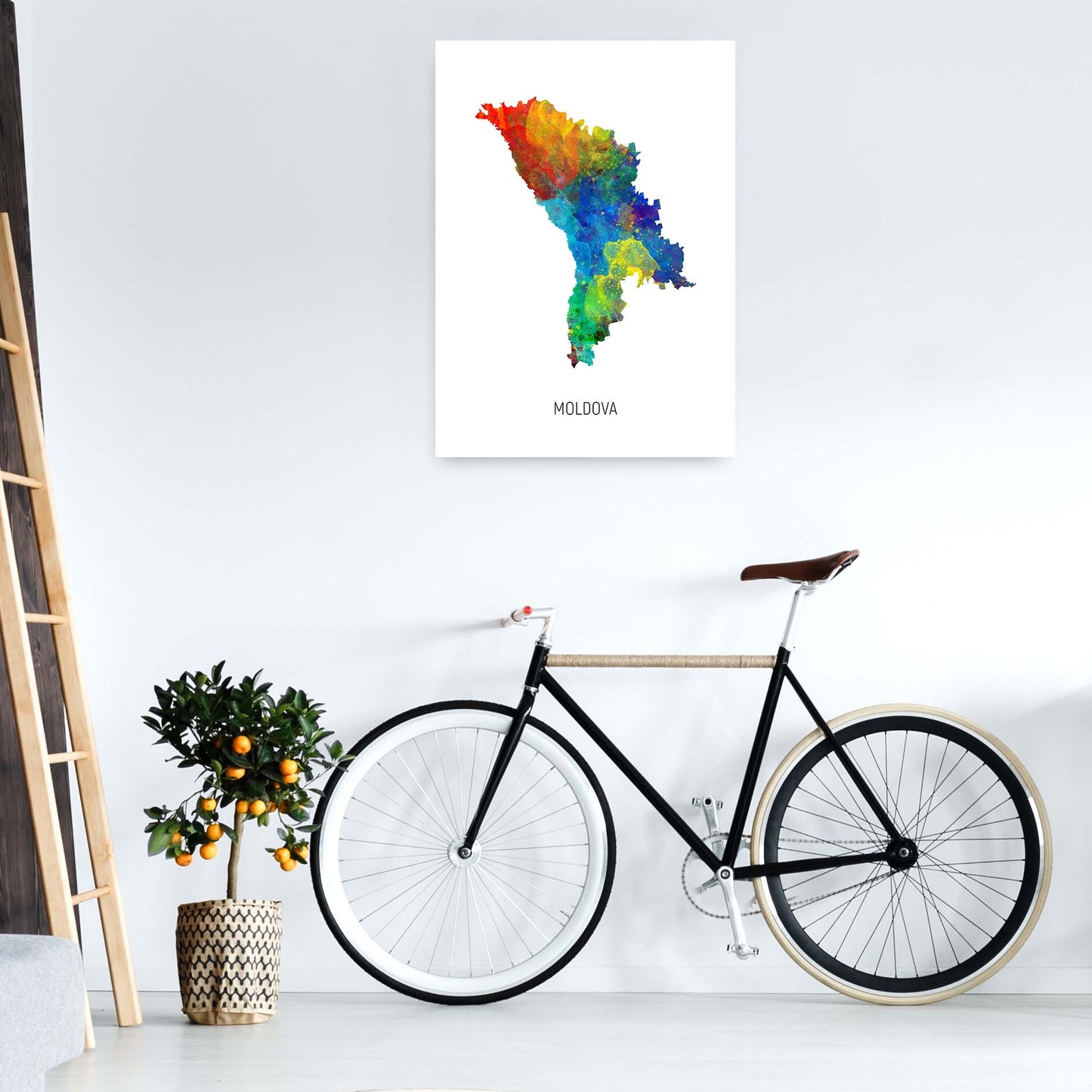 Moldova Watercolour Map Art Print by Michael Tompsett A1 Black Frame