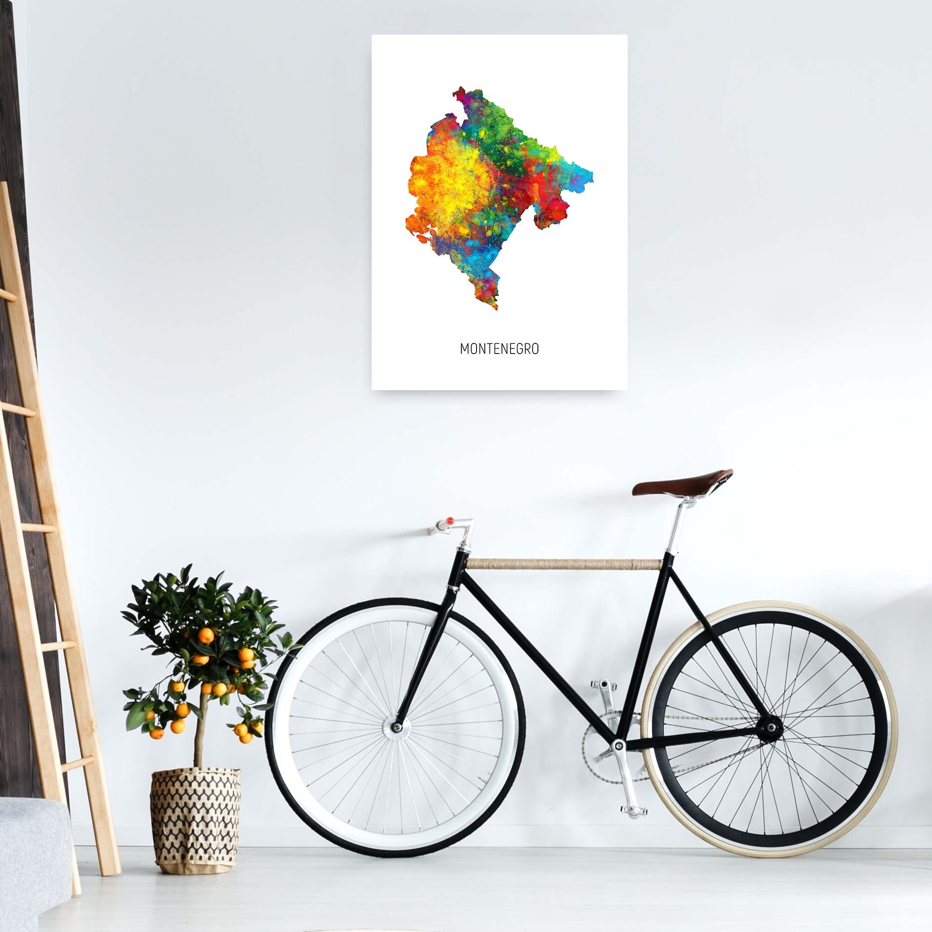 Montenegro Watercolour Map Art Print by Michael Tompsett A1 Black Frame