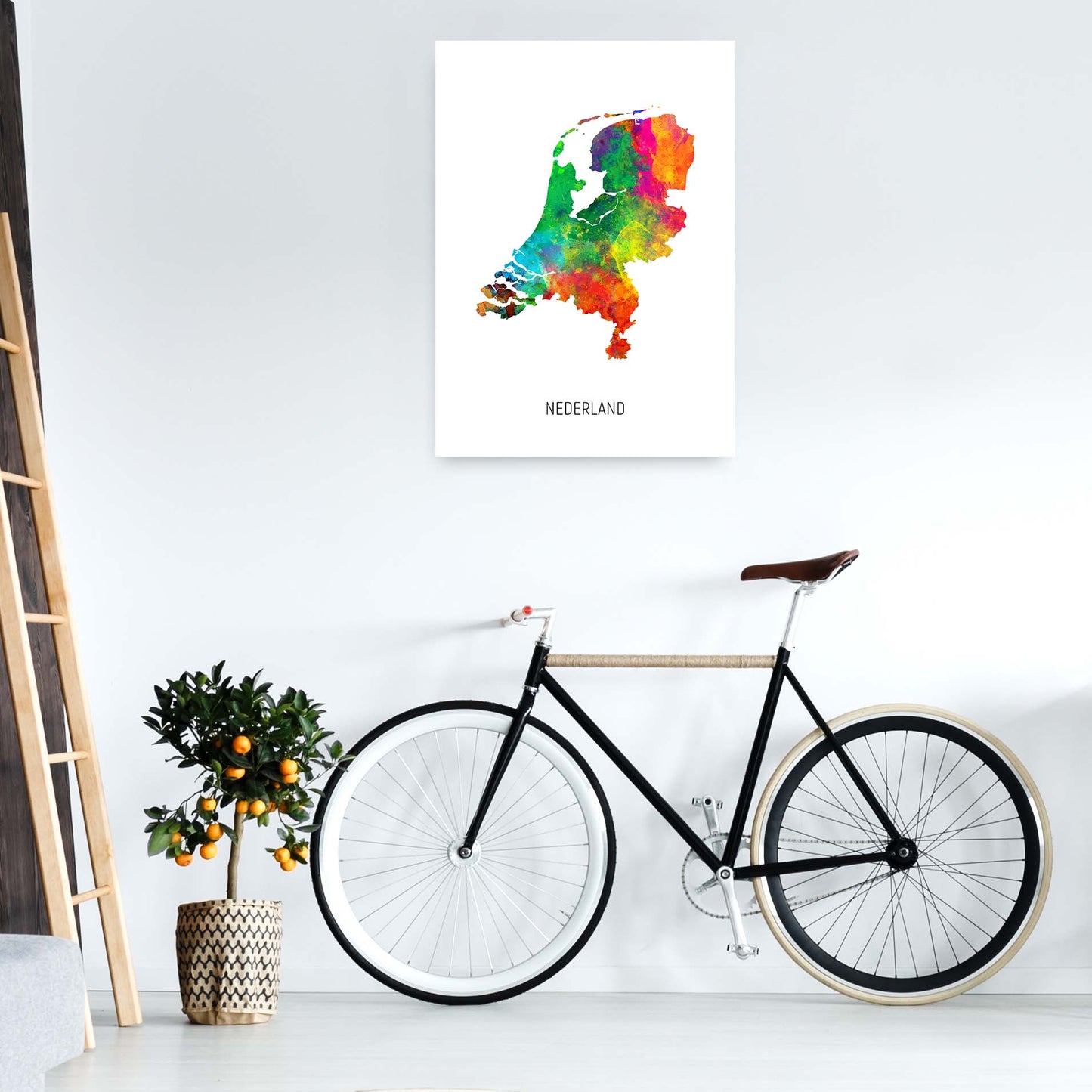 Nederland Watercolour Map Art Print by Michael Tompsett A1 Black Frame