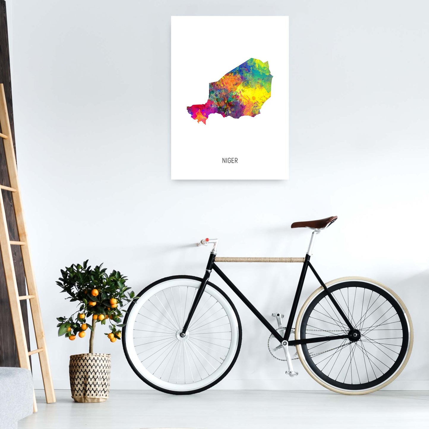 Niger Watercolour Map Art Print by Michael Tompsett A1 Black Frame