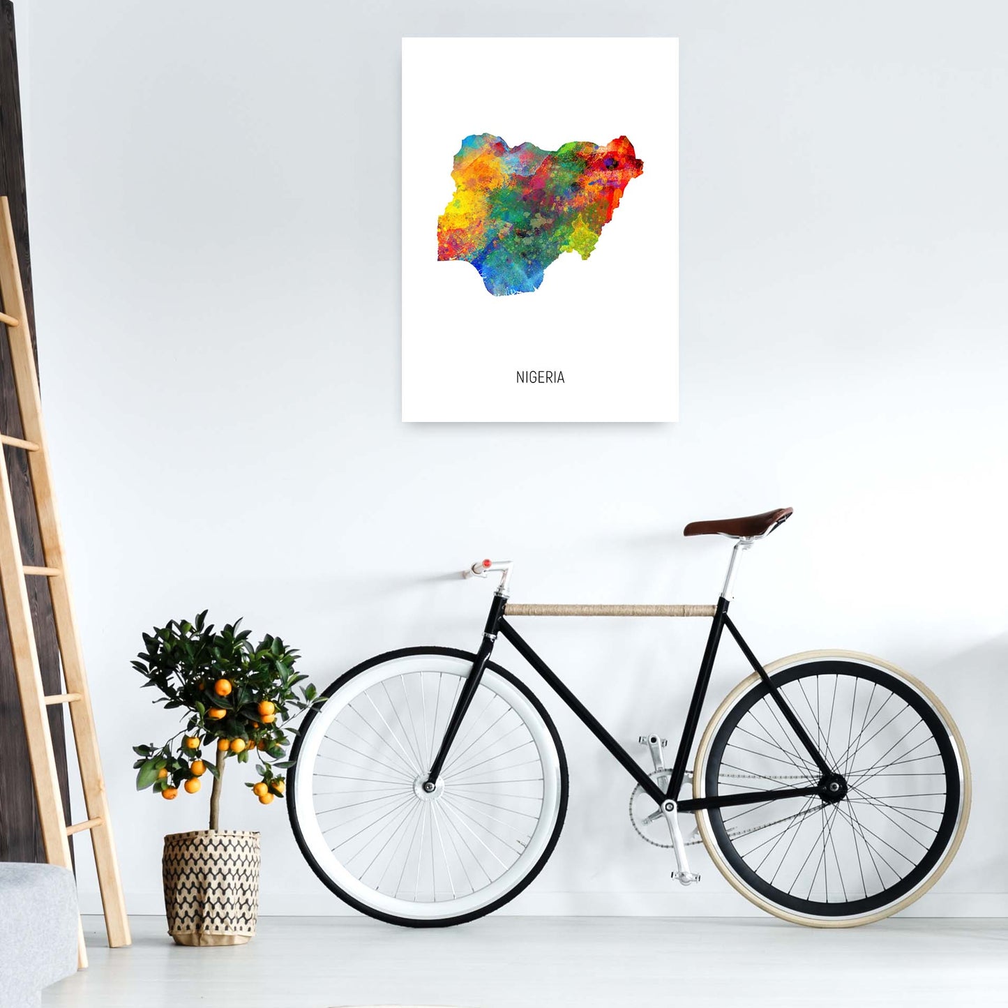 Nigeria Watercolour Map Art Print by Michael Tompsett A1 Black Frame