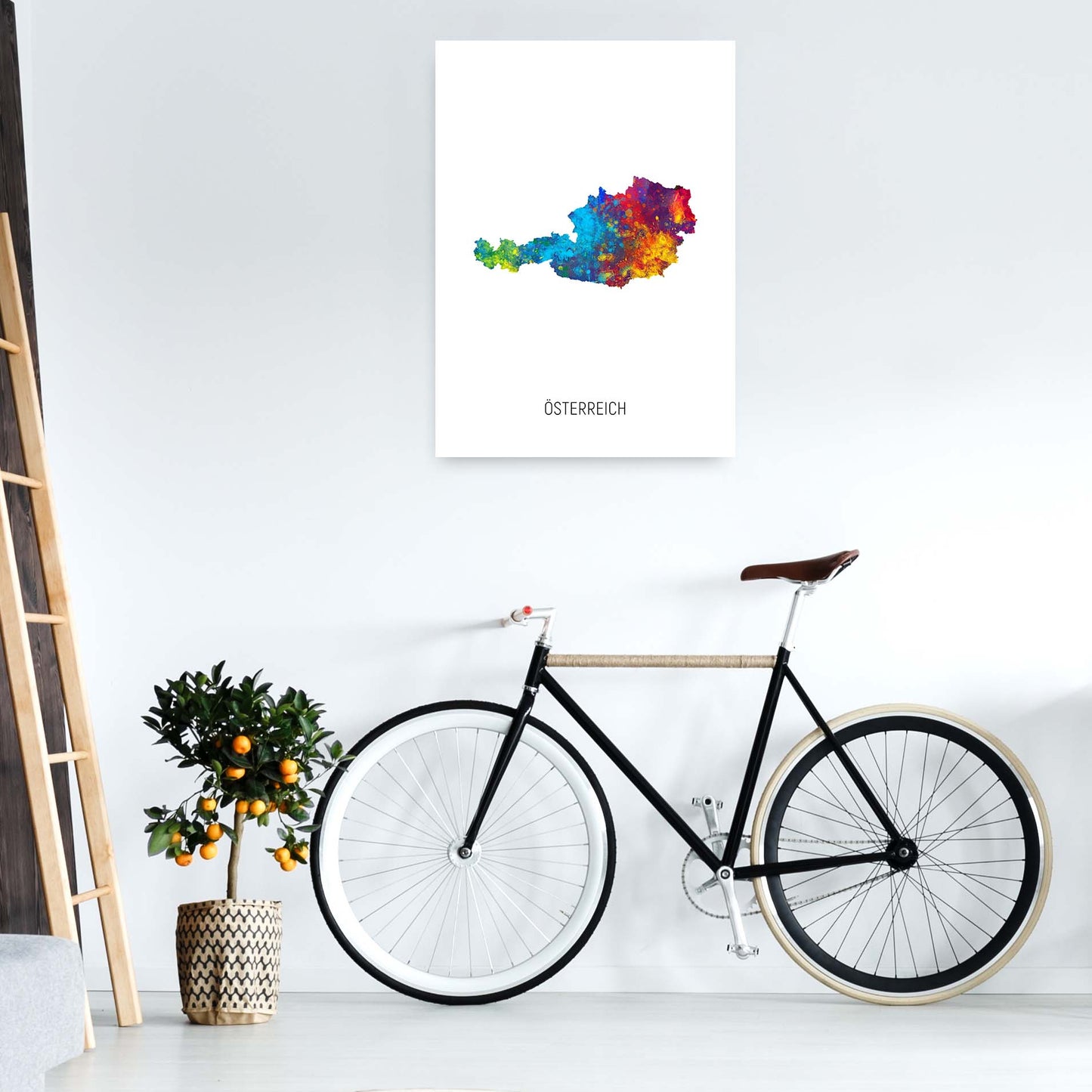 Osterreich Watercolour Map Art Print by Michael Tompsett A1 Black Frame