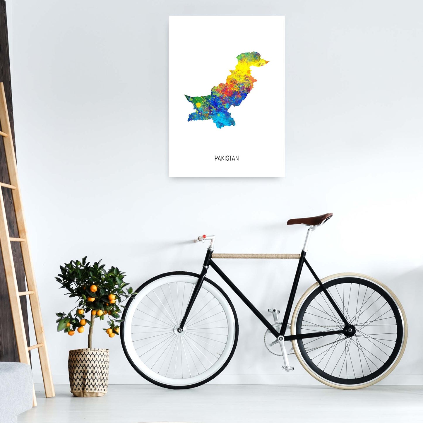 Pakistan Watercolour Map Art Print by Michael Tompsett A1 Black Frame