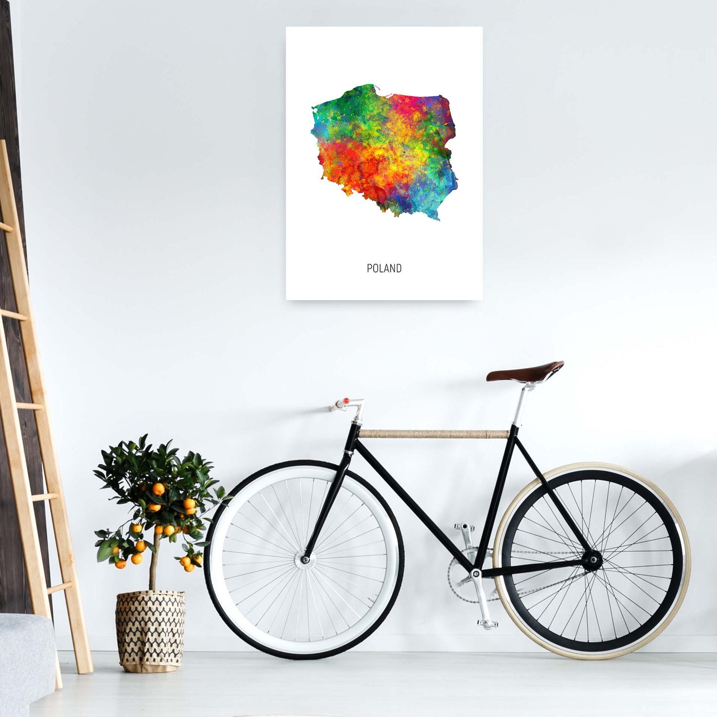 Poland Watercolour Map Art Print by Michael Tompsett A1 Black Frame