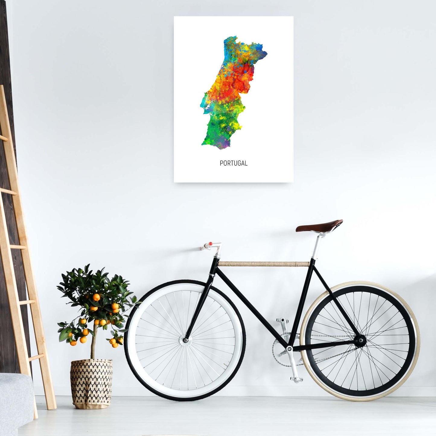 Portugal Watercolour Map Art Print by Michael Tompsett A1 Black Frame