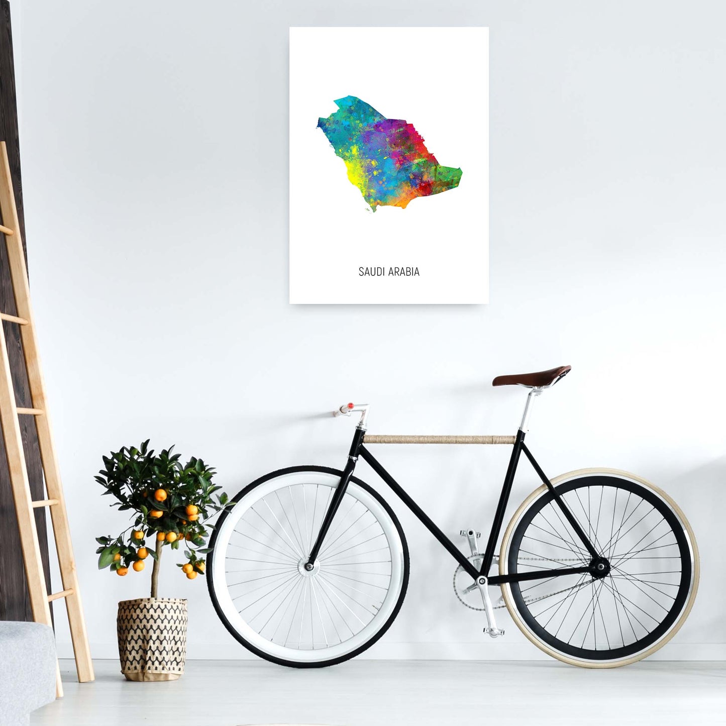 Saudi Arabia Watercolour Map Art Print by Michael Tompsett A1 Black Frame