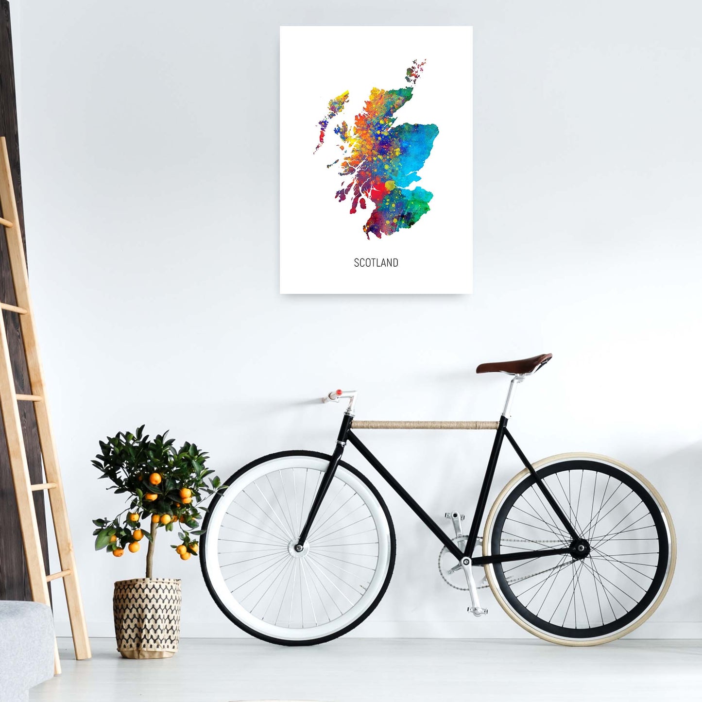 Scotland Watercolour Map Art Print by Michael Tompsett A1 Black Frame